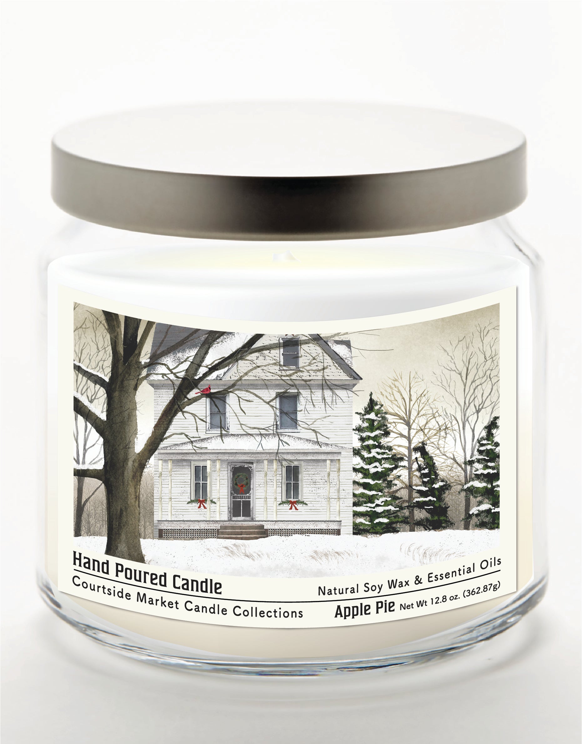 White Christmas 14 oz Candle Glass Jar with Brushed Silver Metal Lid
