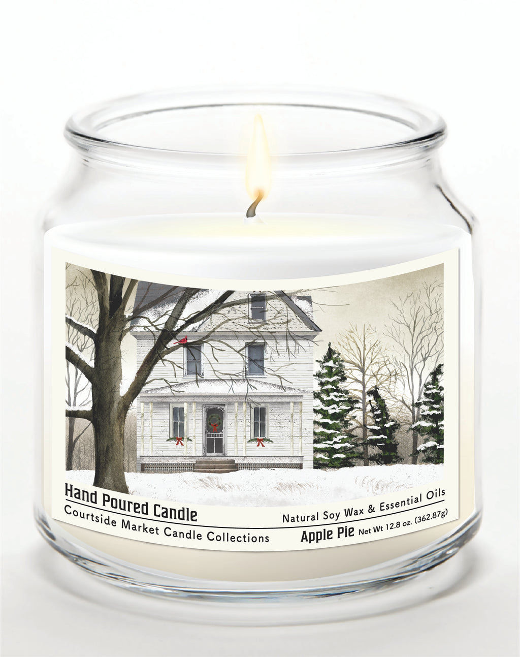 White Christmas - Apple Pie 14 oz Candle Glass Jar with Brushed Silver Metal Lid