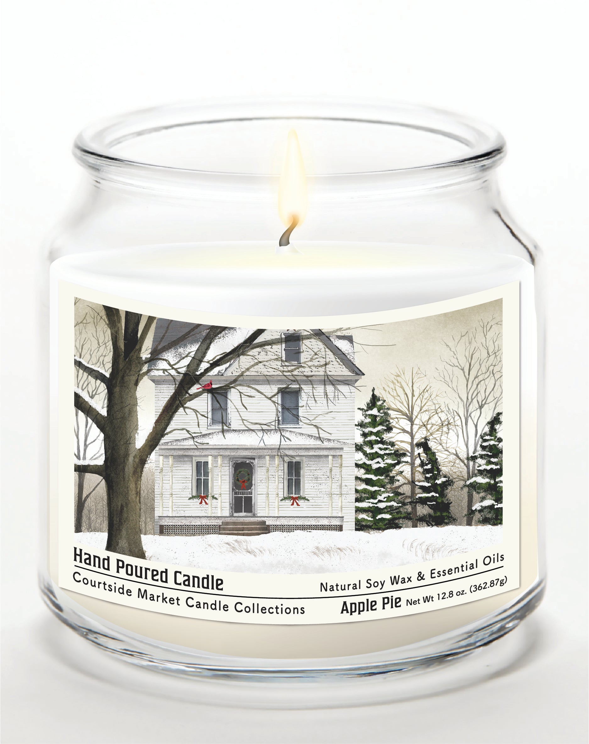 White Christmas 14 oz Candle Glass Jar with Brushed Silver Metal Lid
