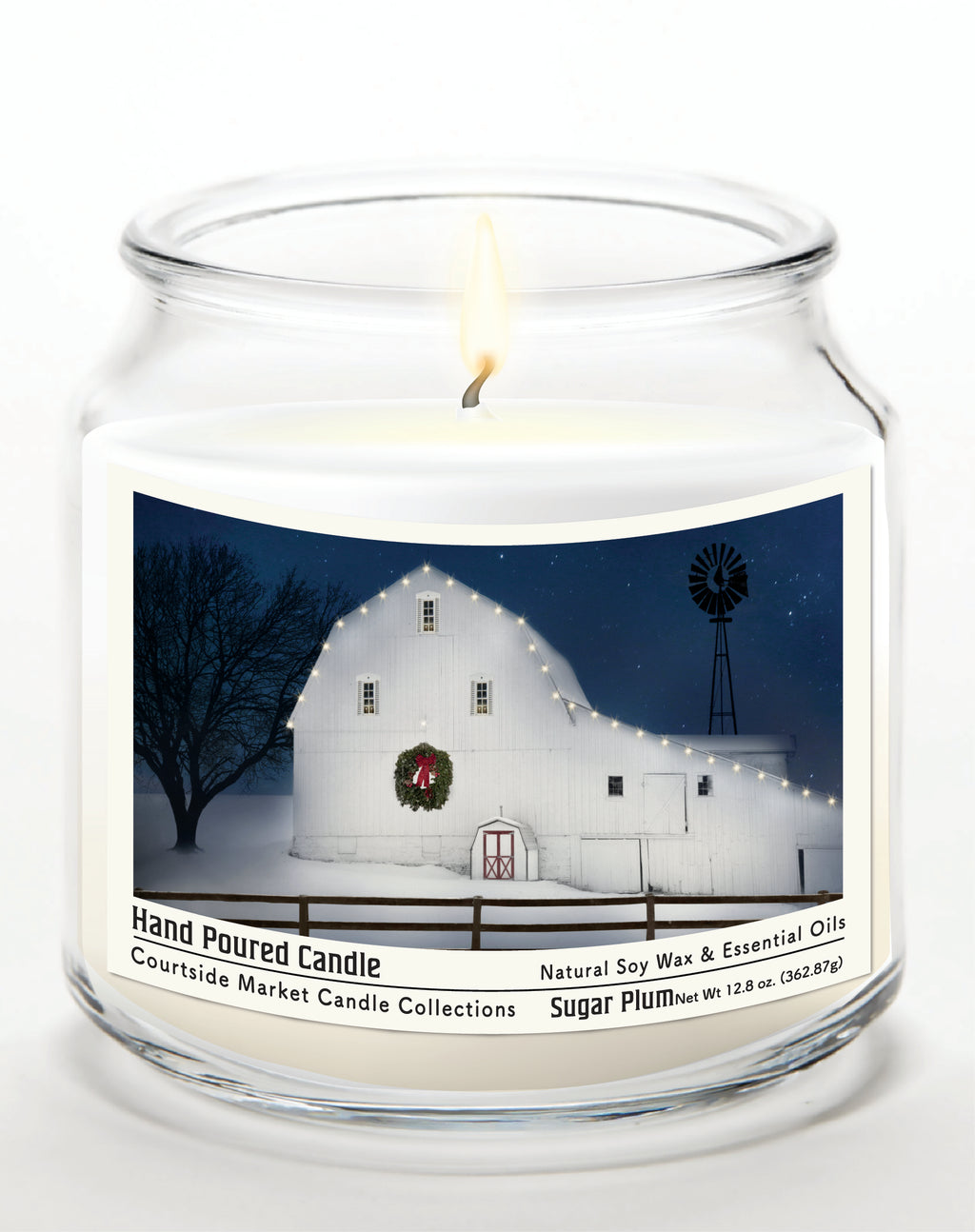 Christmas Night 14 oz Candle Glass Jar with Brushed Silver Metal Lid