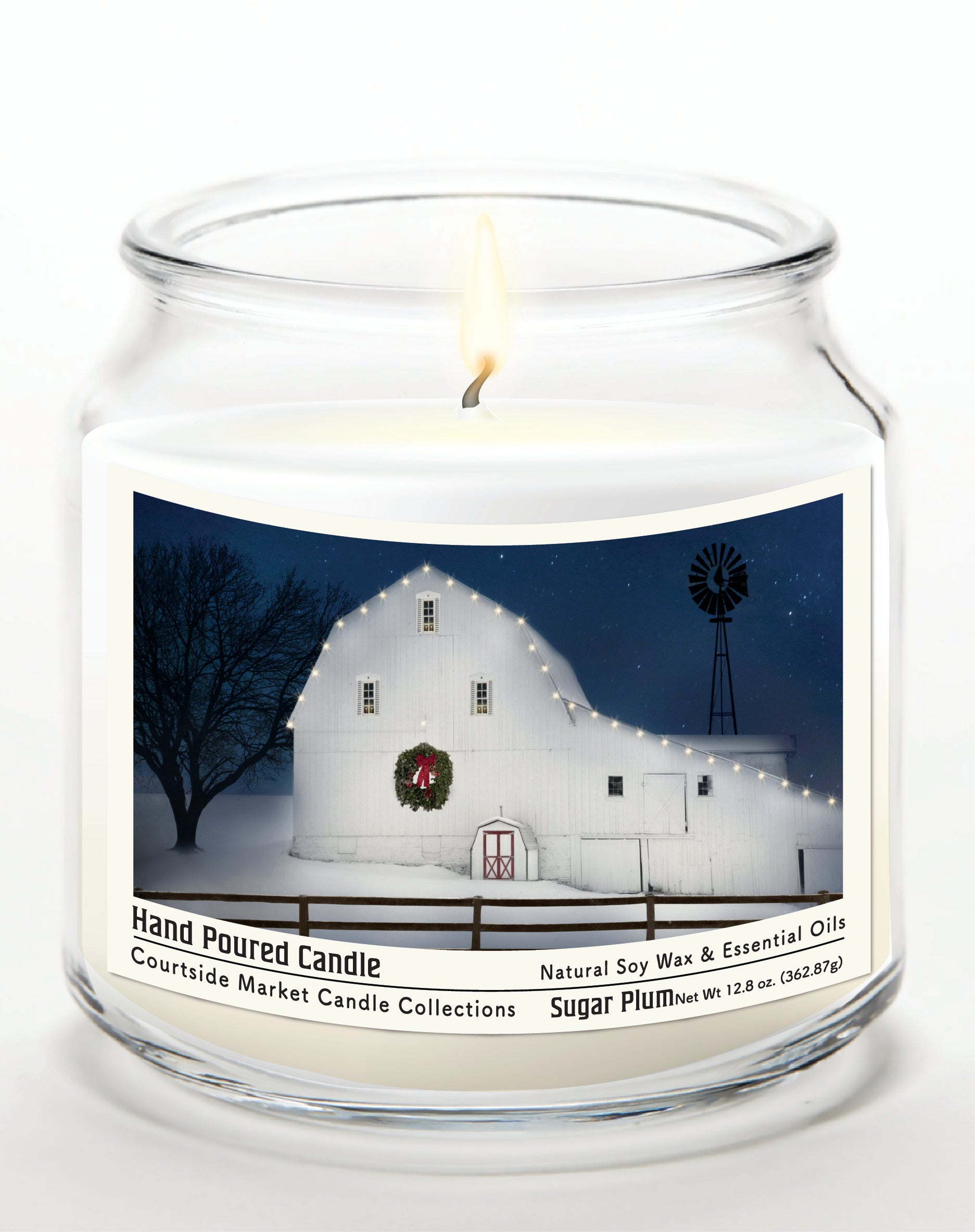 Christmas Night 14 oz Candle Glass Jar with Brushed Silver Metal Lid