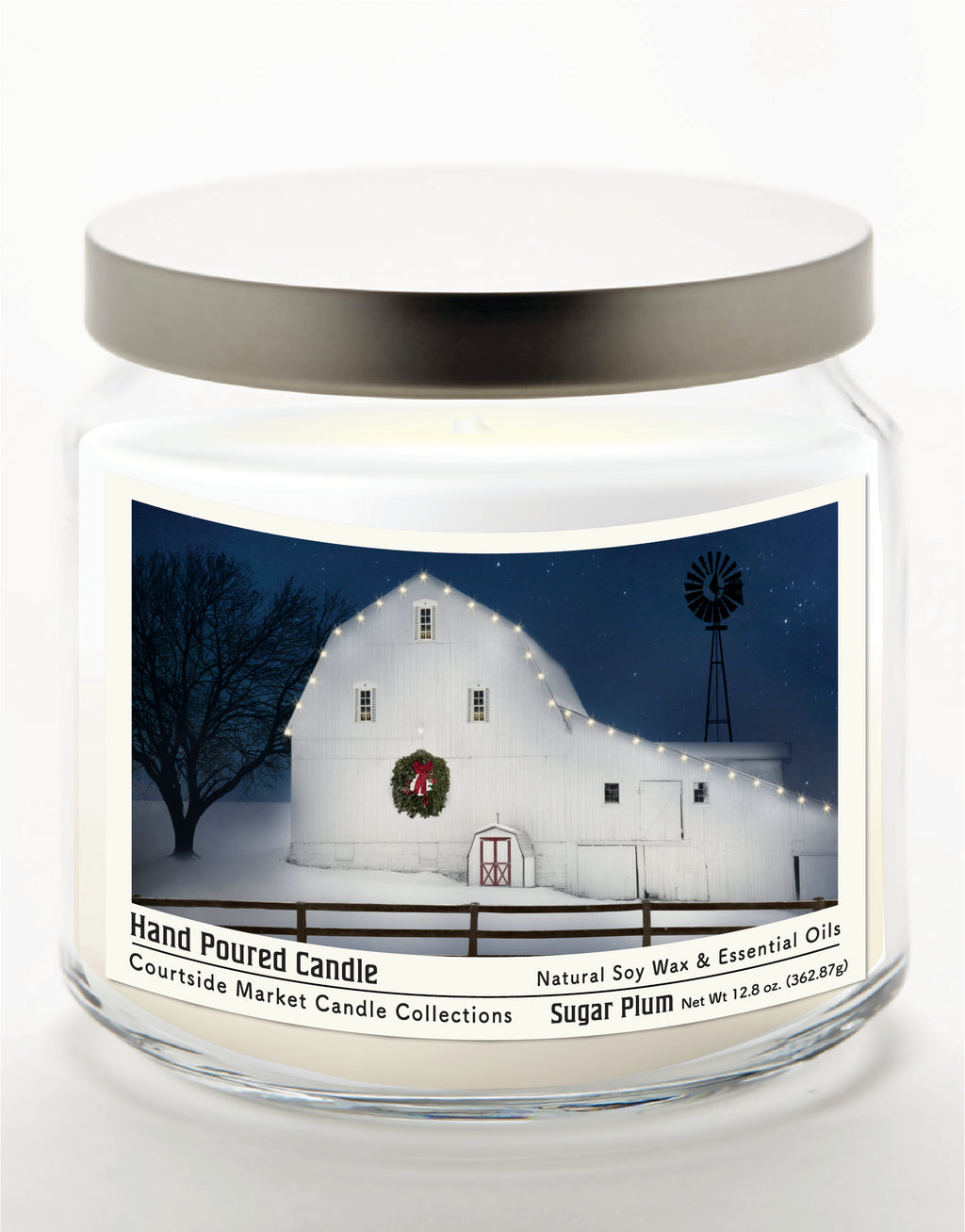 Christmas Night 14 oz Candle Glass Jar with Brushed Silver Metal Lid