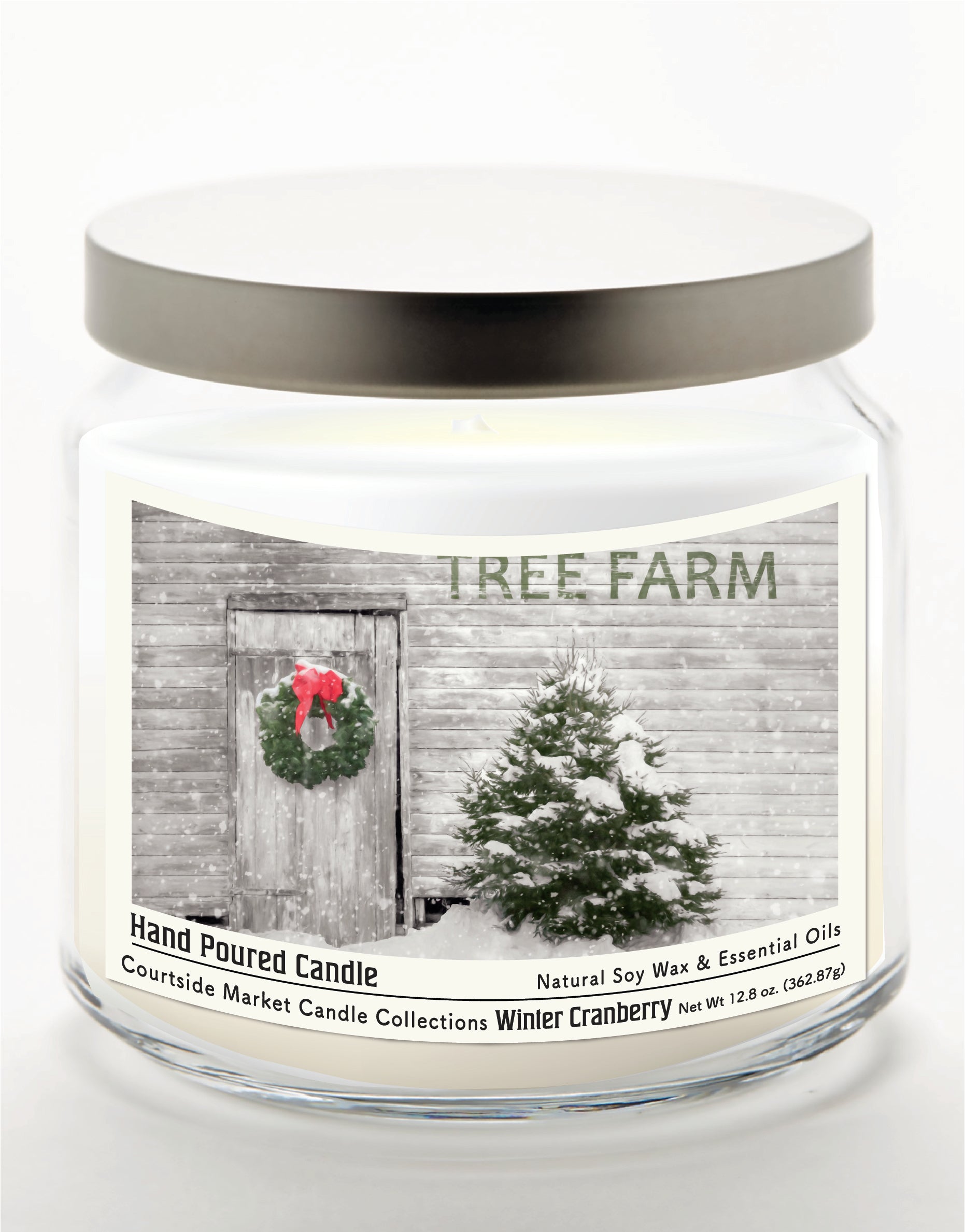 Tree Farm 14 oz Candle Glass Jar with Brushed Silver Metal Lid