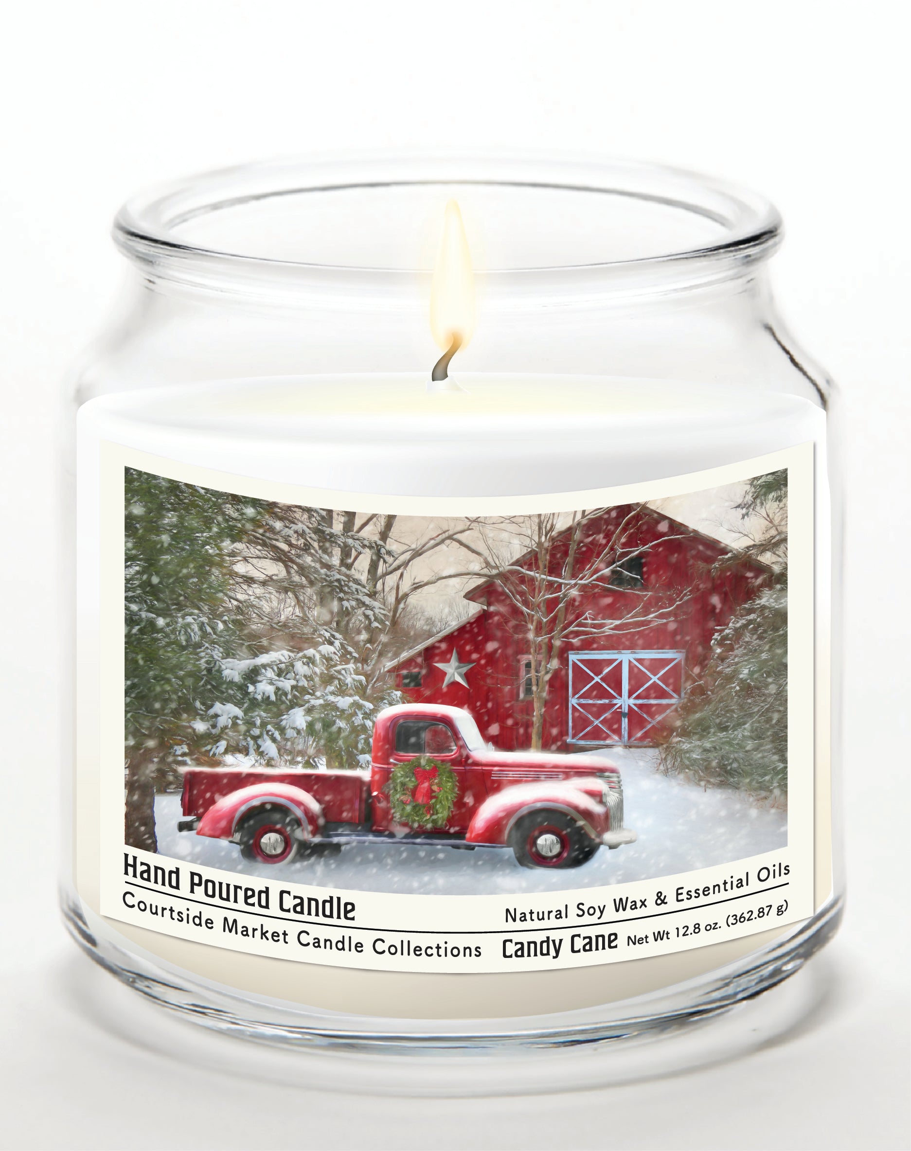 Barn with Truck 14 oz Candle Glass Jar with Brushed Silver Metal Lid