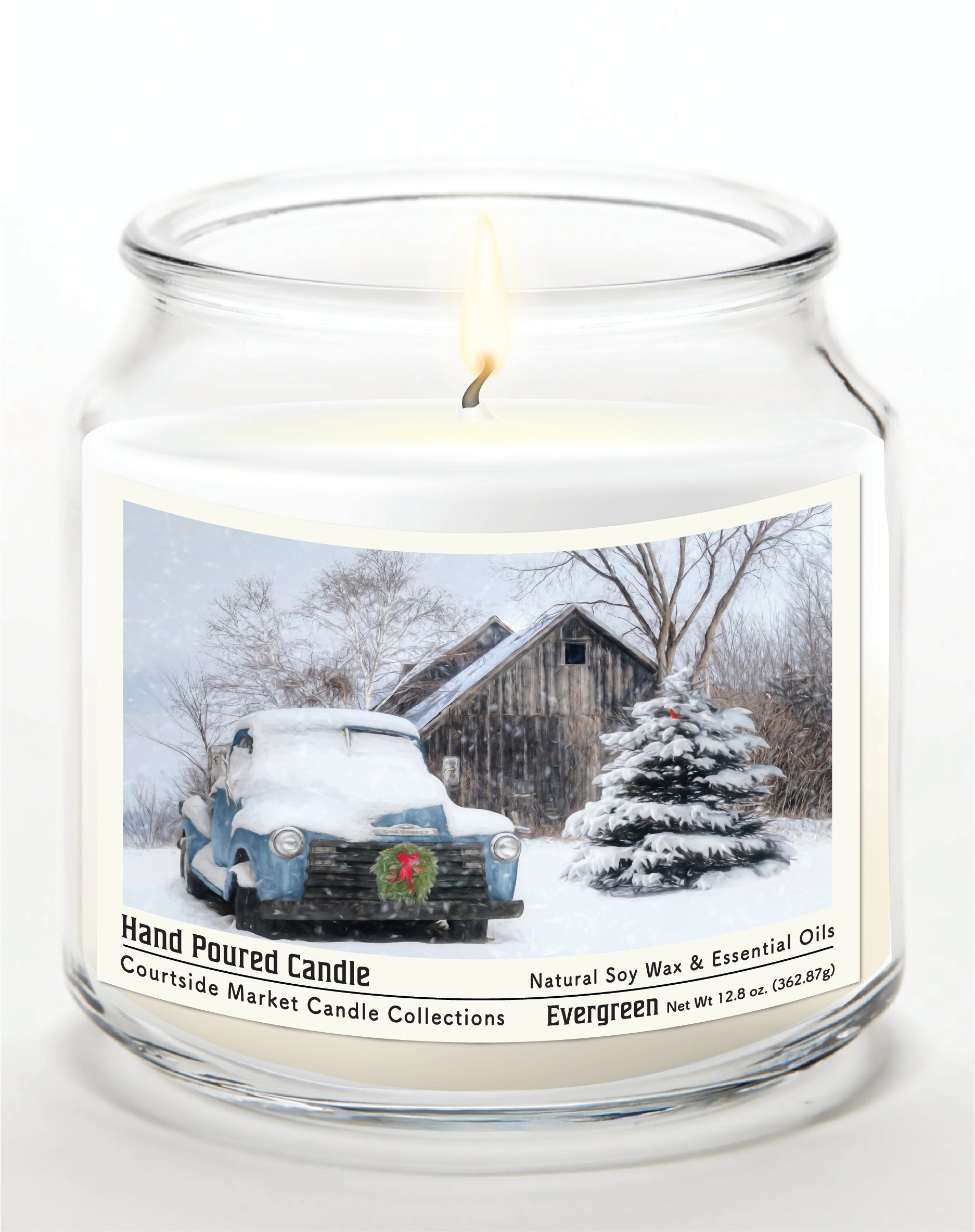 Christmas on the Farm 14 oz Candle Glass Jar with Brushed Silver Metal Lid