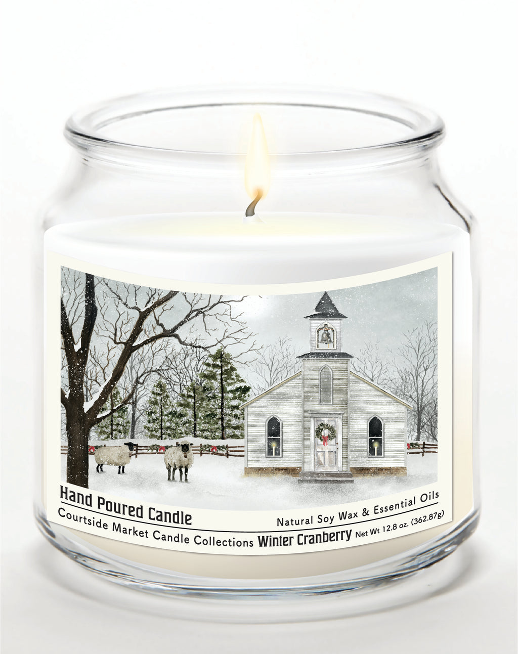 Christmas Chapel - Winter Cranberry 14 oz Candle Glass Jar with Brushed Silver Metal Lid