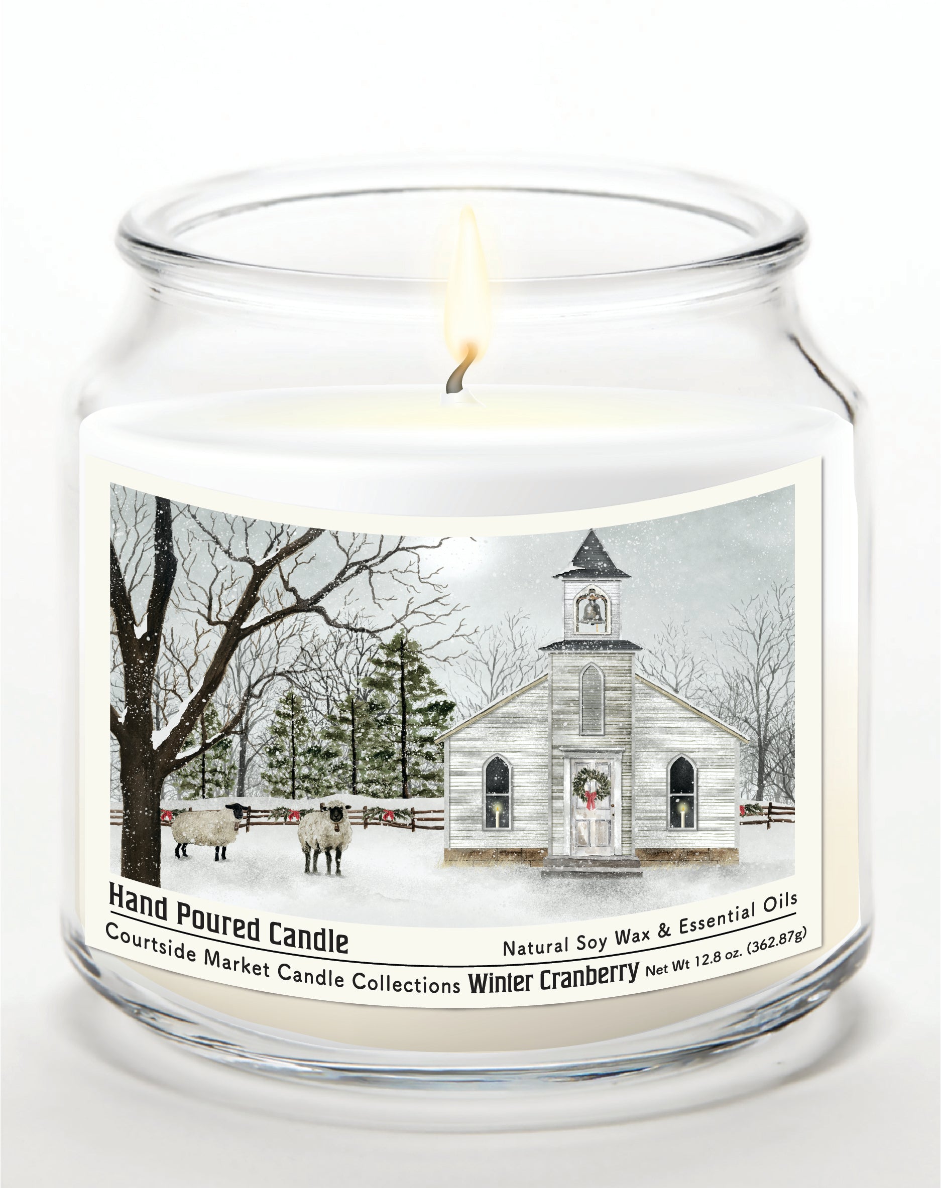 Christmas Chapel 14 oz Candle Glass Jar with Brushed Silver Metal Lid