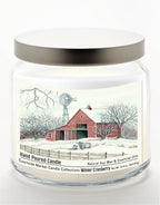 Winter Barn with Mill 14 oz Candle Glass Jar with Brushed Silver Metal Lid