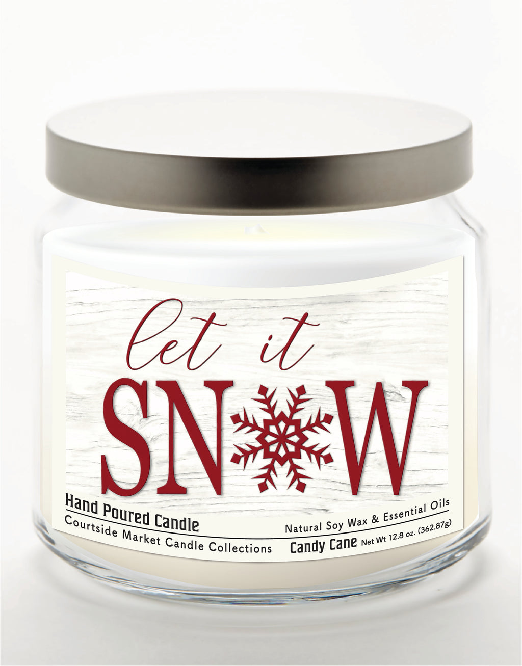 Let it Snow 14 oz Candle Glass Jar with Brushed Silver Metal Lid