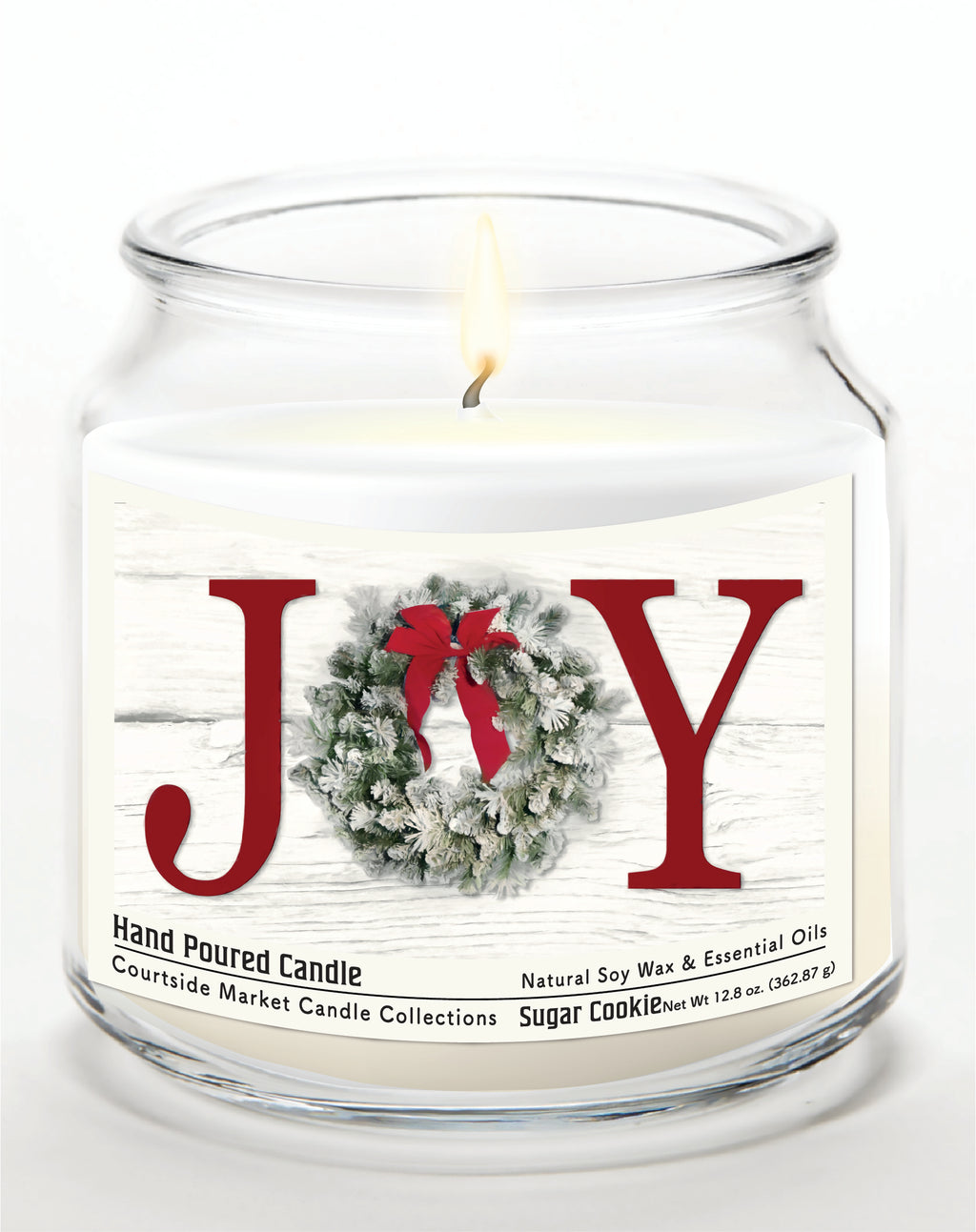 Christmas Joy - Sugar Cookie 14 oz Candle Glass Jar with Brushed Silver Metal Lid