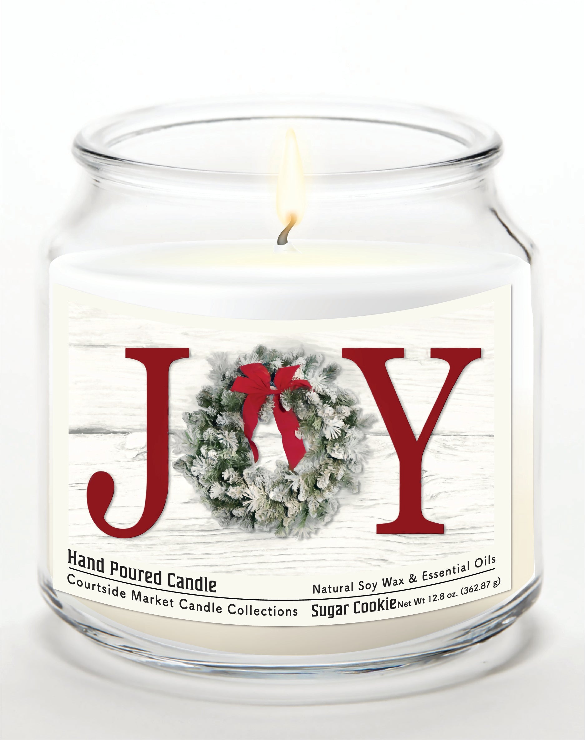 Christmas Joy 14 oz Candle Glass Jar with Brushed Silver Metal Lid