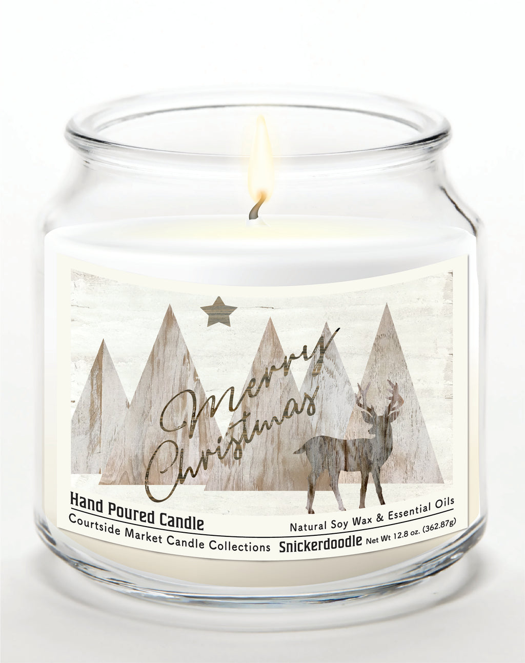 Merry Christmas Deer 14 oz Candle Glass Jar with Brushed Silver Metal Lid