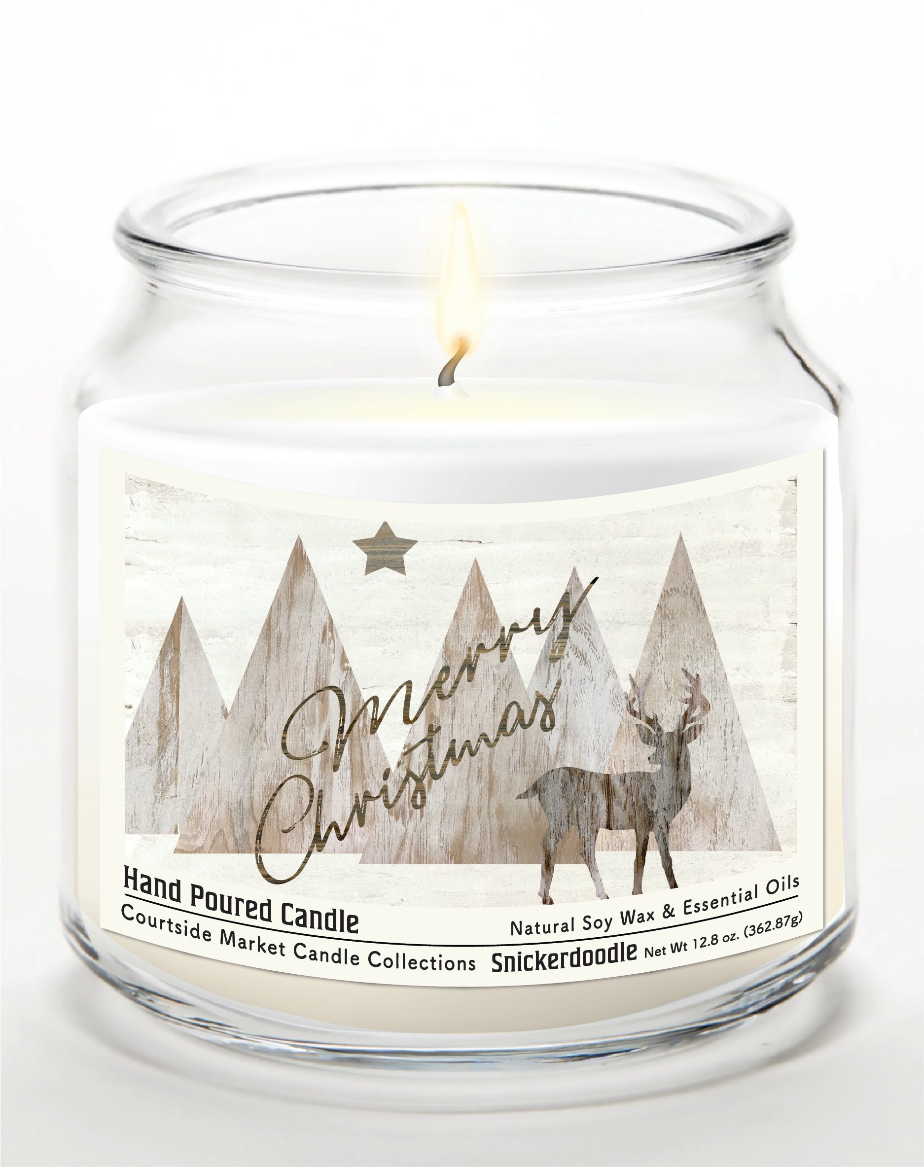 Merry Christmas Deer 14 oz Candle Glass Jar with Brushed Silver Metal Lid
