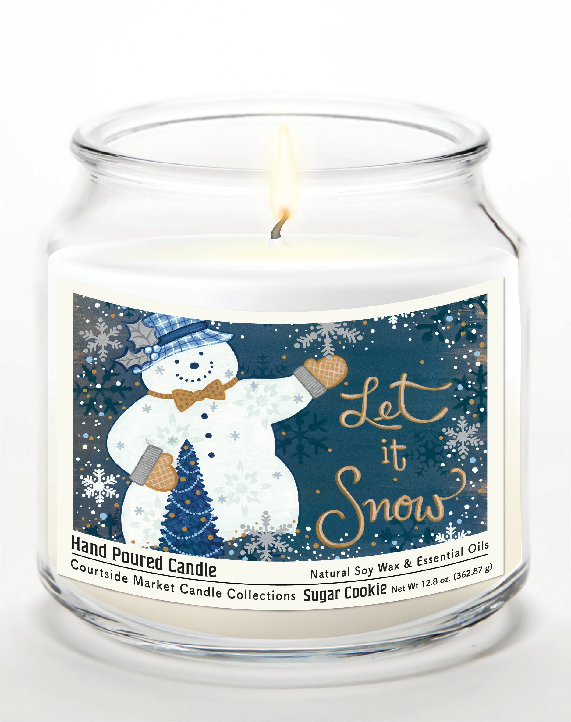 Let it's Snow 14 oz Candle Glass Jar with Brushed Silver Metal Lid
