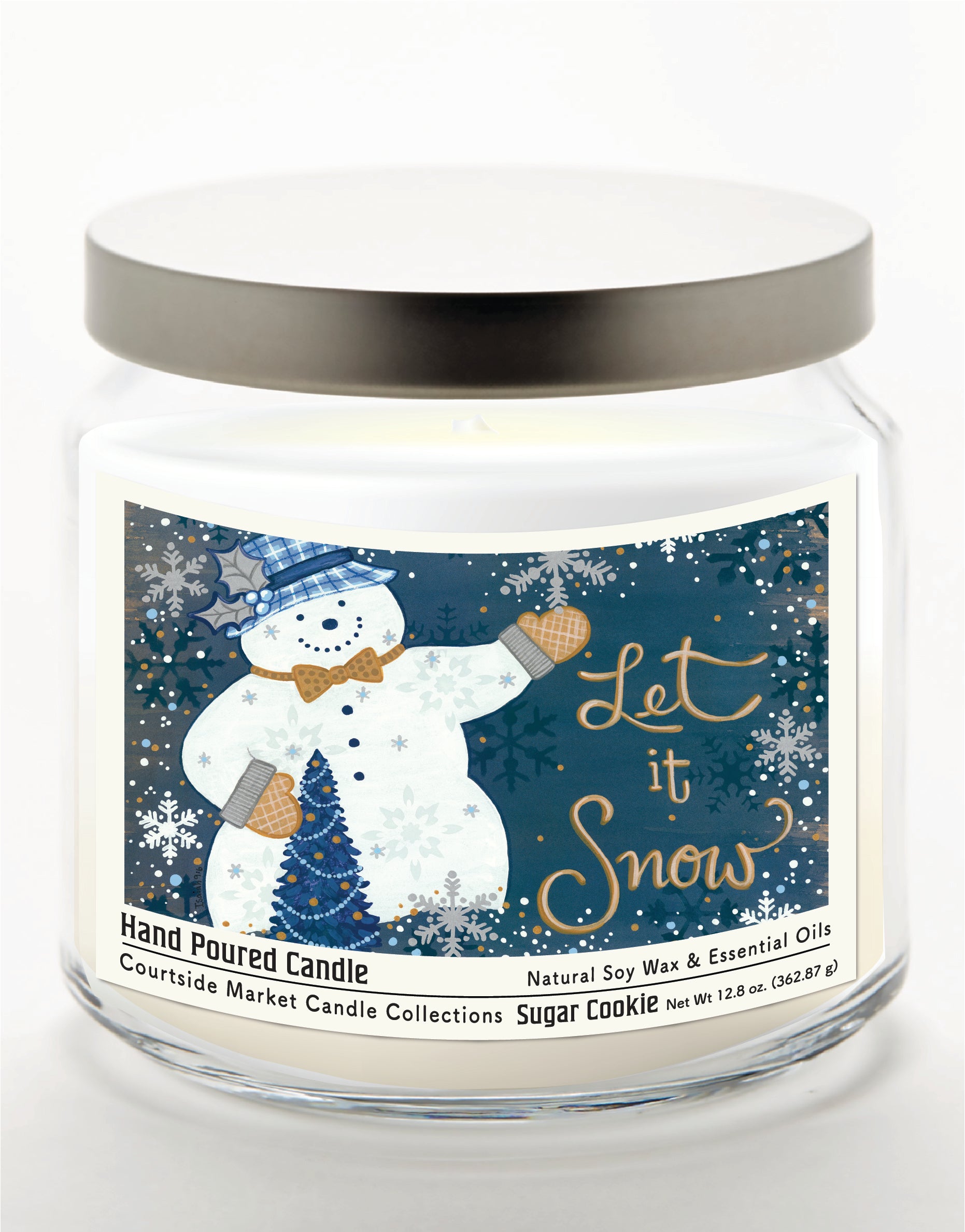 Let it's Snow 14 oz Candle Glass Jar with Brushed Silver Metal Lid