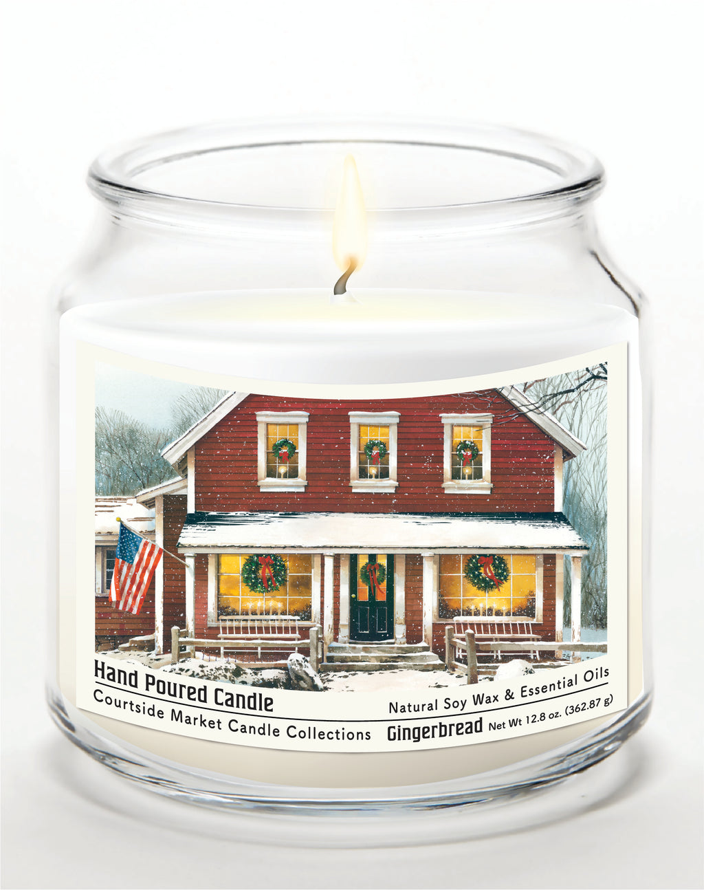 Christmas Farmhouse - Gingerbread 14 oz Candle Glass Jar with Brushed Silver Metal Lid