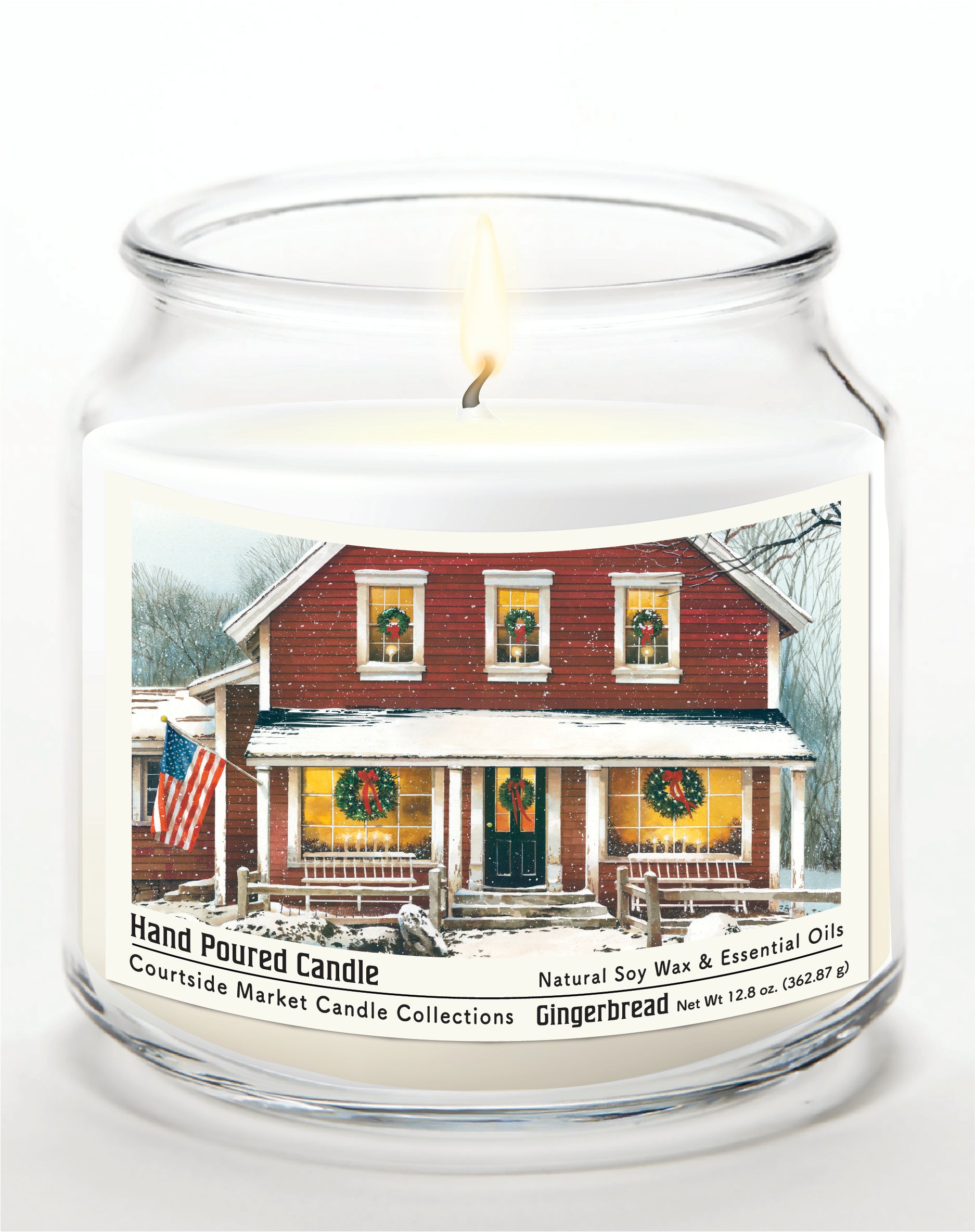 Christmas Farmhouse 14 oz Candle Glass Jar with Brushed Silver Metal Lid