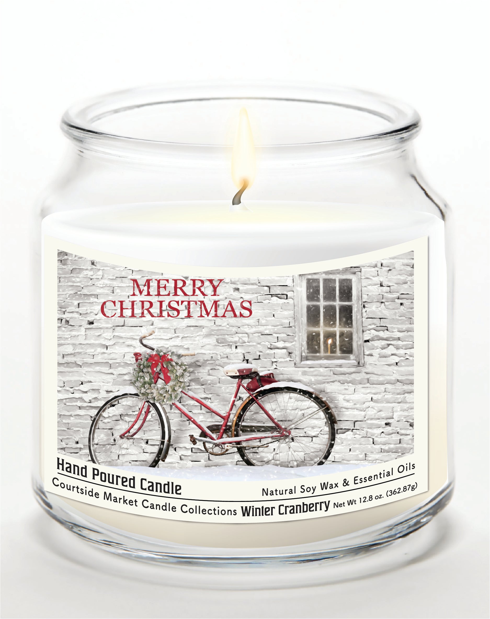 Merry Christmas III 14 oz Candle Glass Jar with Brushed Silver Metal Lid