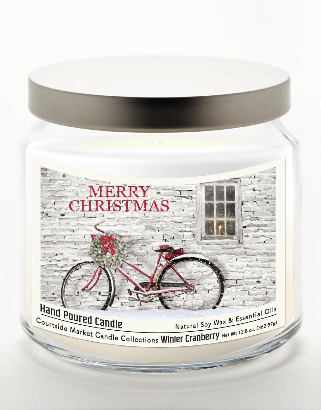 Merry Christmas III - Winter Cranberry 14 oz Candle Glass Jar with Brushed Silver Metal Lid