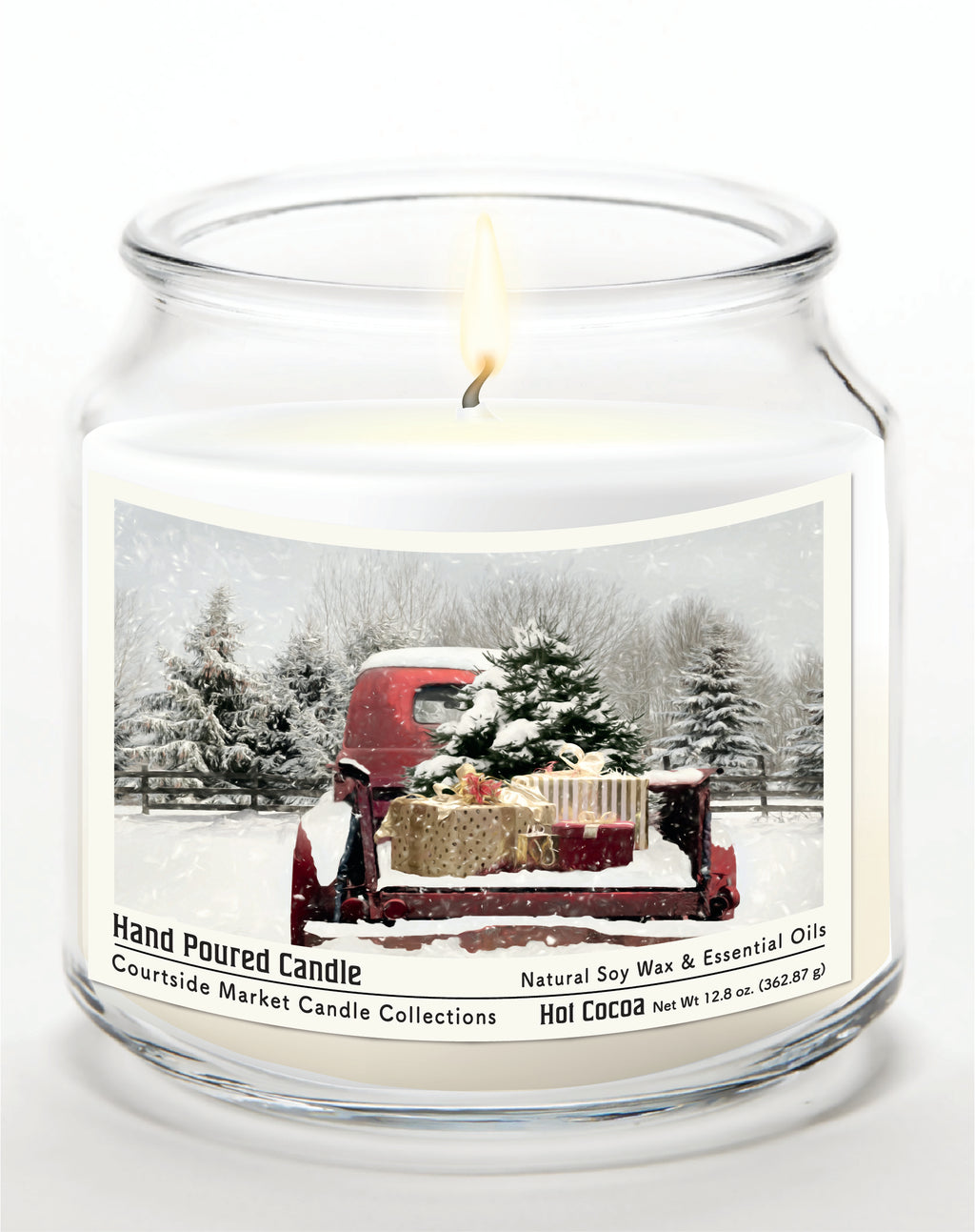 Red Christmas Truck 14 oz Candle Glass Jar with Brushed Silver Metal Lid