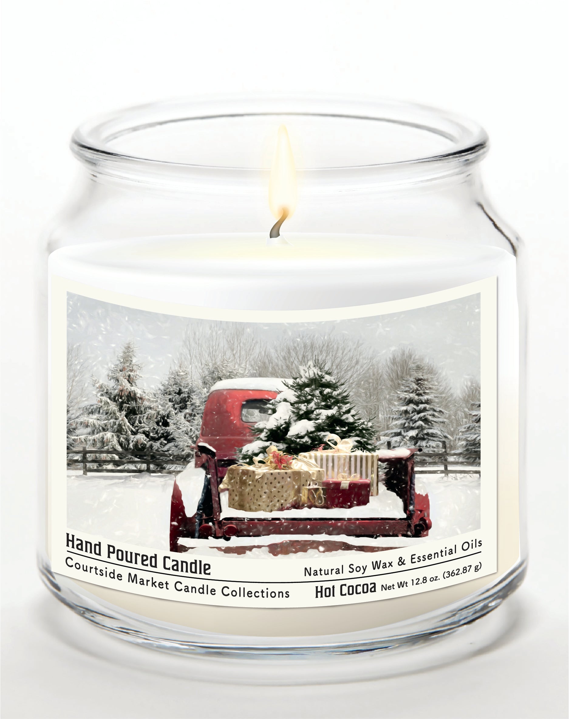 Red Christmas Truck 14 oz Candle Glass Jar with Brushed Silver Metal Lid