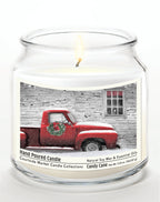 Red Truck with Wreath 14 oz Candle Glass Jar with Brushed Silver Metal Lid
