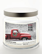 Red Truck with Wreath 14 oz Candle Glass Jar with Brushed Silver Metal Lid