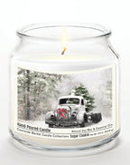 Snowy Christmas Truck 14 oz Candle Glass Jar with Brushed Silver Metal Lid