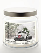 Snowy Christmas Truck 14 oz Candle Glass Jar with Brushed Silver Metal Lid