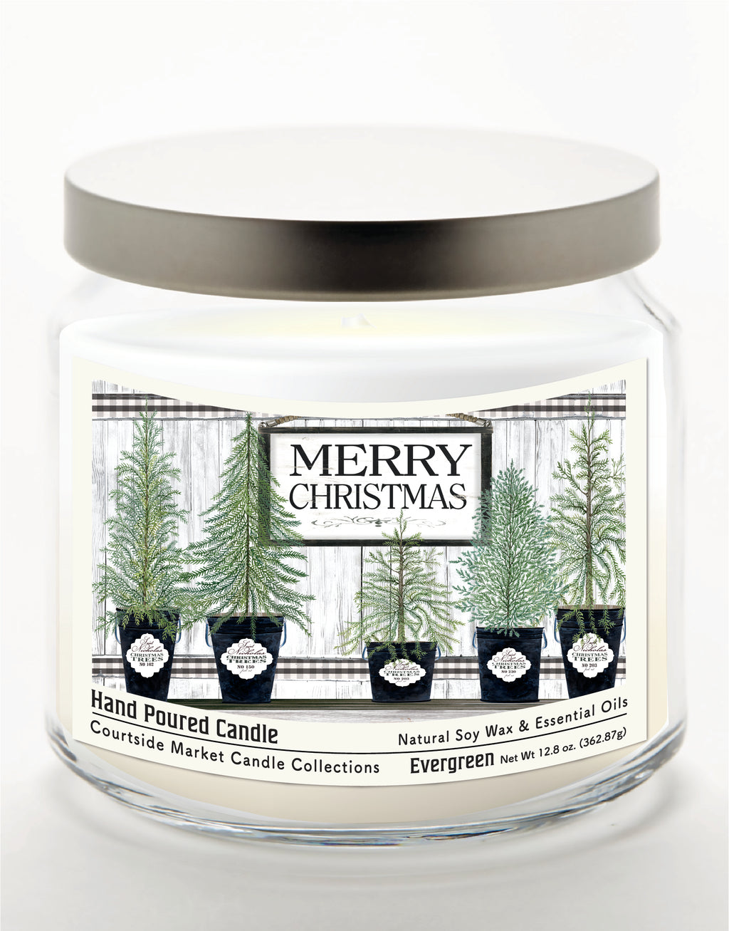 Merry Christmas 14 oz Candle Glass Jar with Brushed Silver Metal Lid