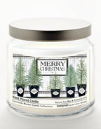 Merry Christmas 14 oz Candle Glass Jar with Brushed Silver Metal Lid