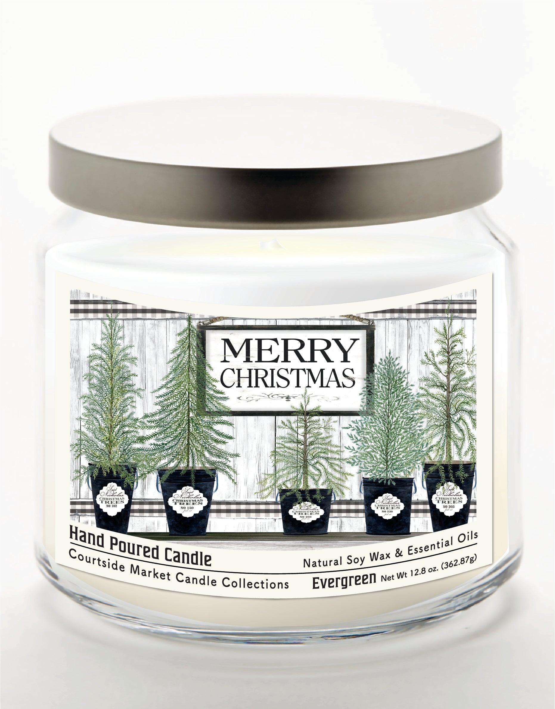 Merry Christmas 14 oz Candle Glass Jar with Brushed Silver Metal Lid