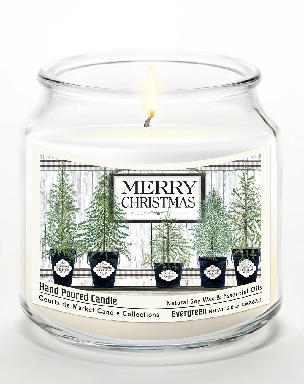 Merry Christmas 14 oz Candle Glass Jar with Brushed Silver Metal Lid