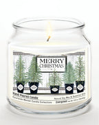 Merry Christmas 14 oz Candle Glass Jar with Brushed Silver Metal Lid