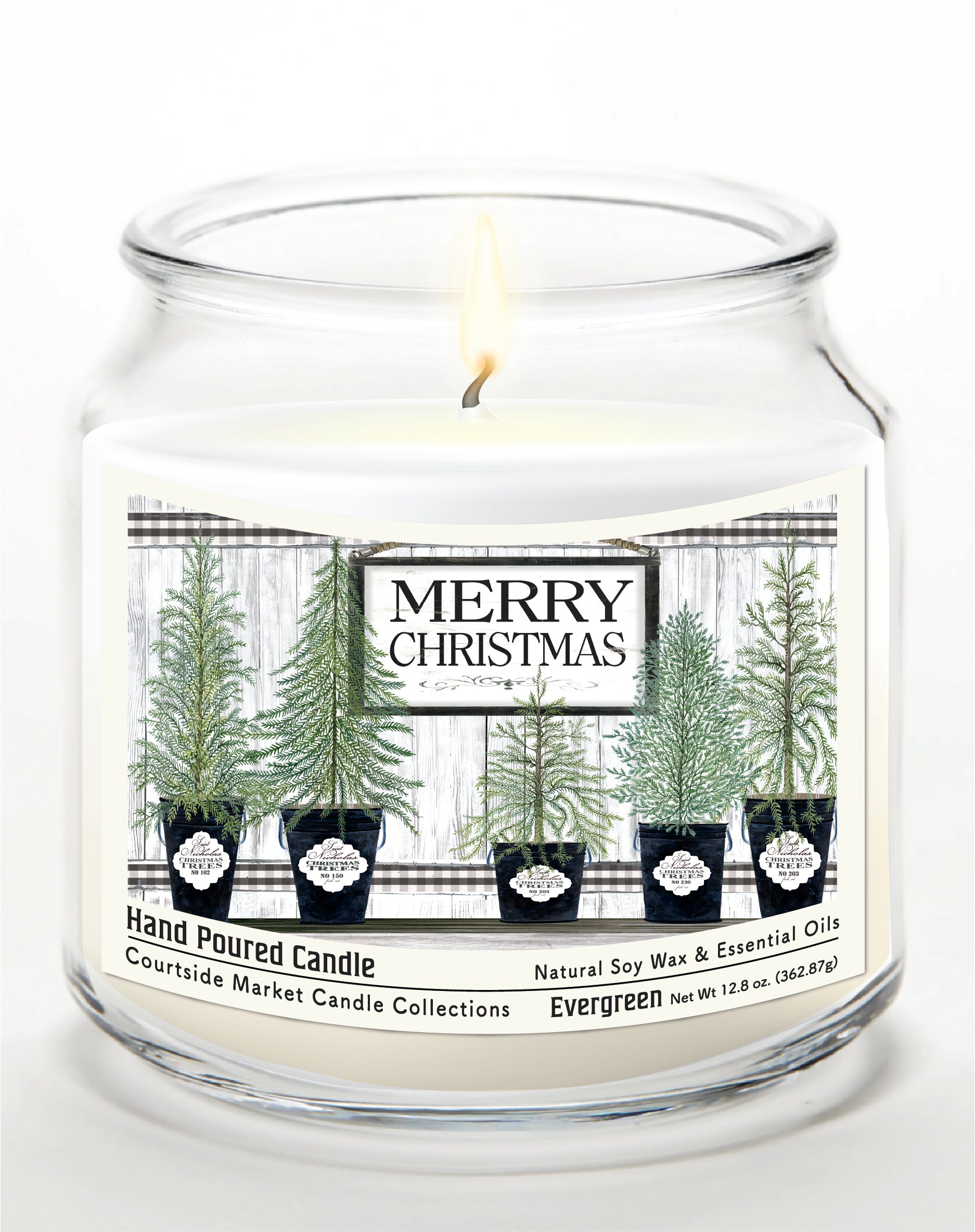 Merry Christmas 14 oz Candle Glass Jar with Brushed Silver Metal Lid