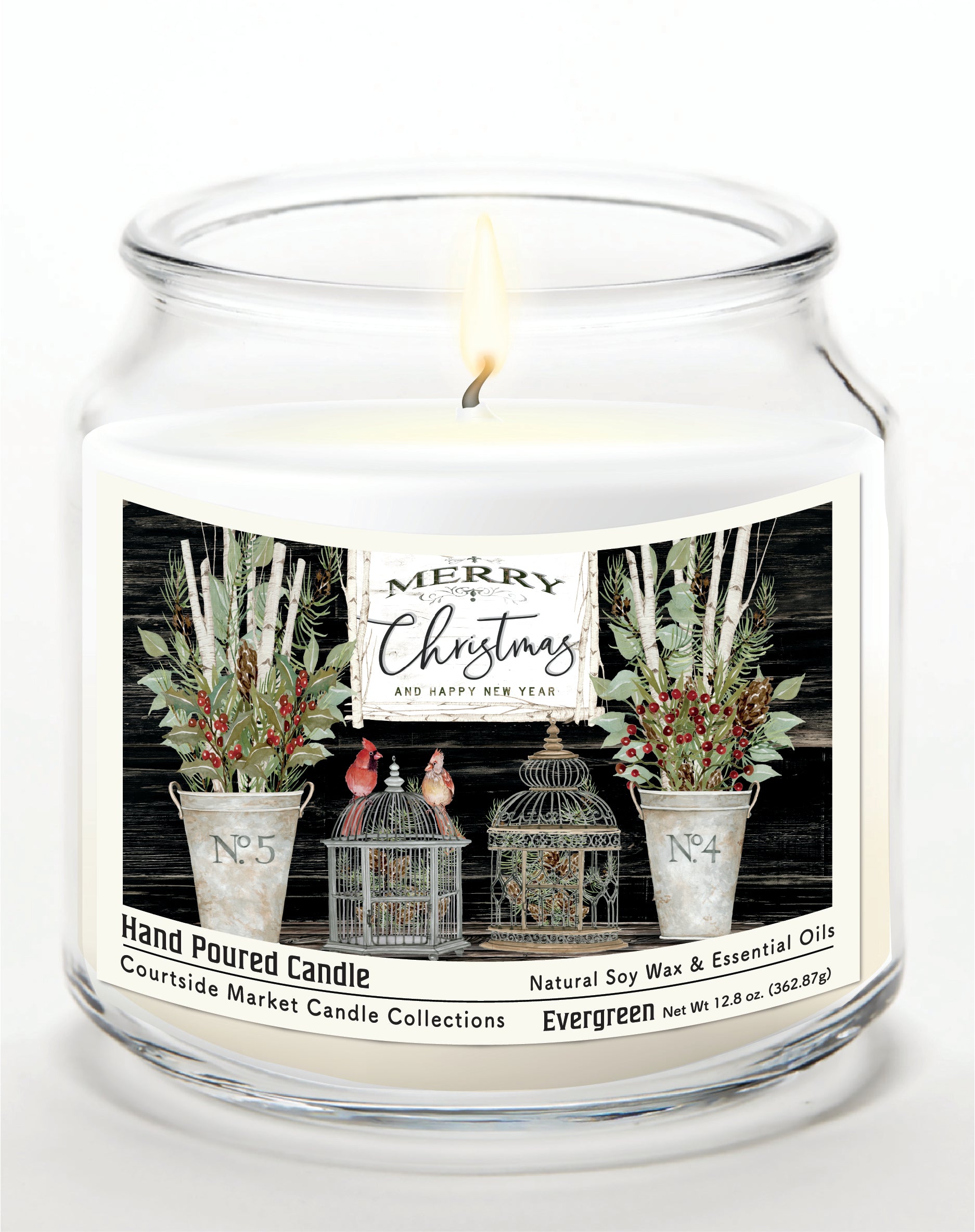 Merry Christmas Cardinals 14 oz Candle Glass Jar with Brushed Silver Metal Lid