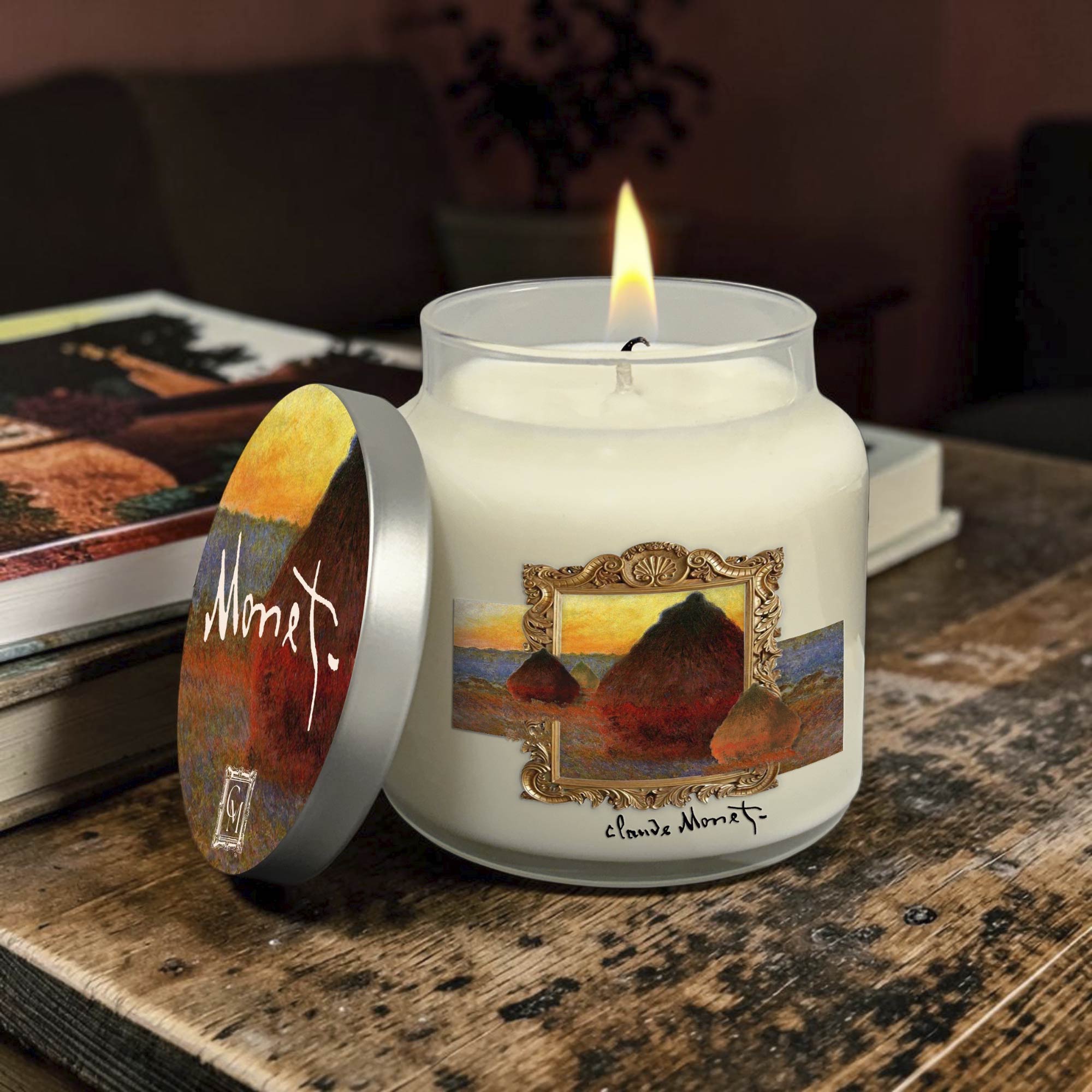 Claude Monet - Haystacks at Sunset - Amber and Vanilla Bean 14oz Soy Wax Candle