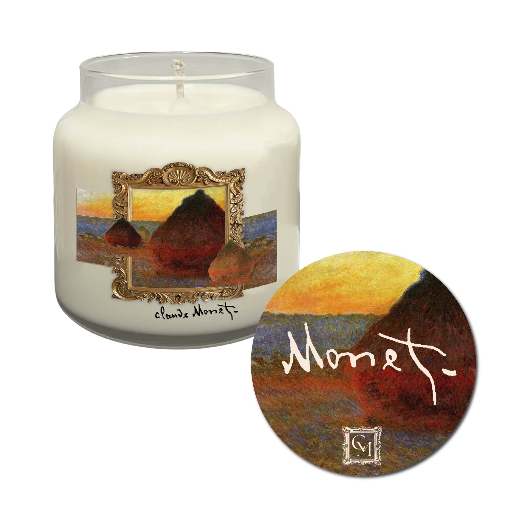 Claude Monet - Haystacks at Sunset - Amber and Vanilla Bean 14oz Soy Wax Candle