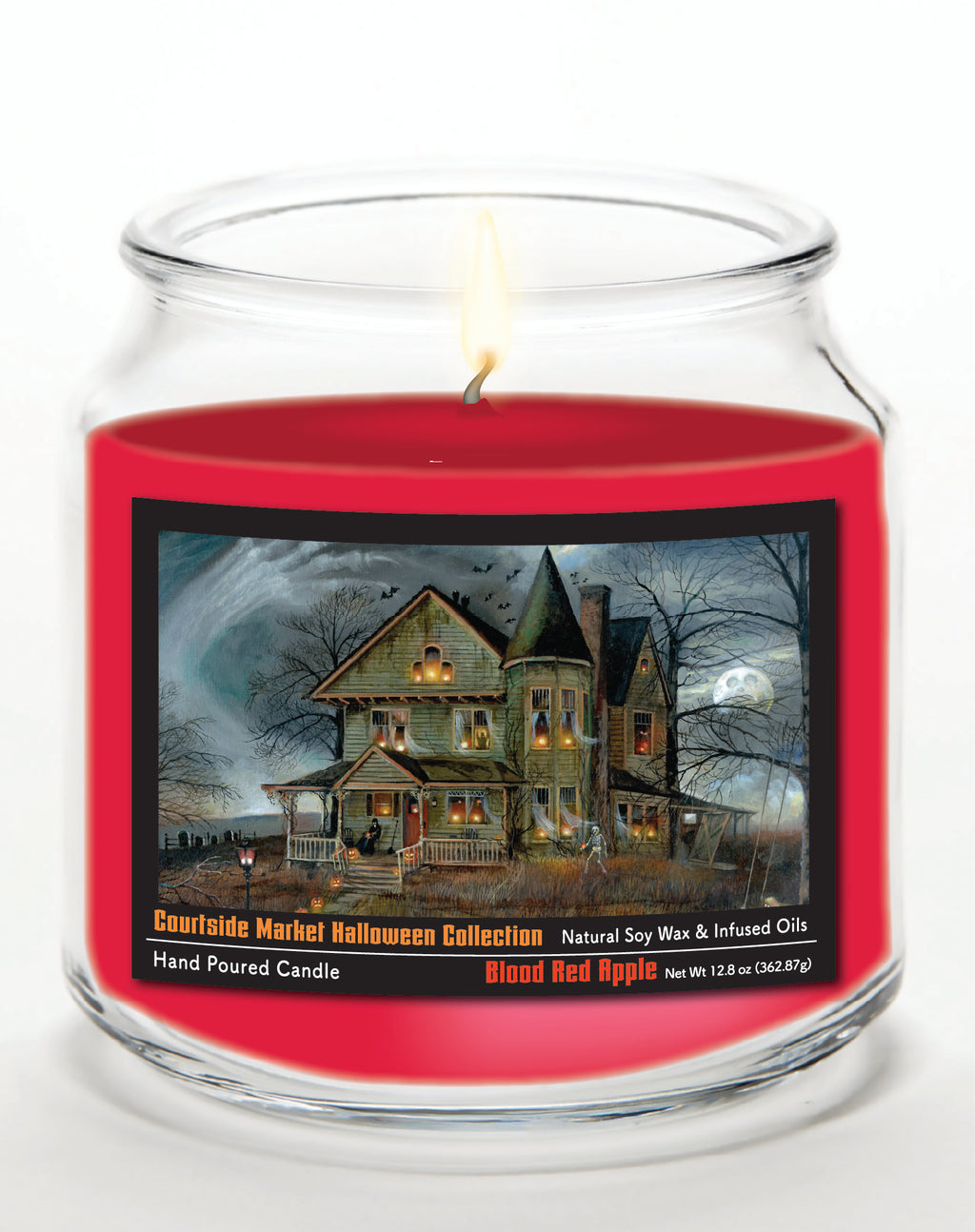 Haunted House 14 oz Candle Glass Jar with Brushed Silver Metal Lid