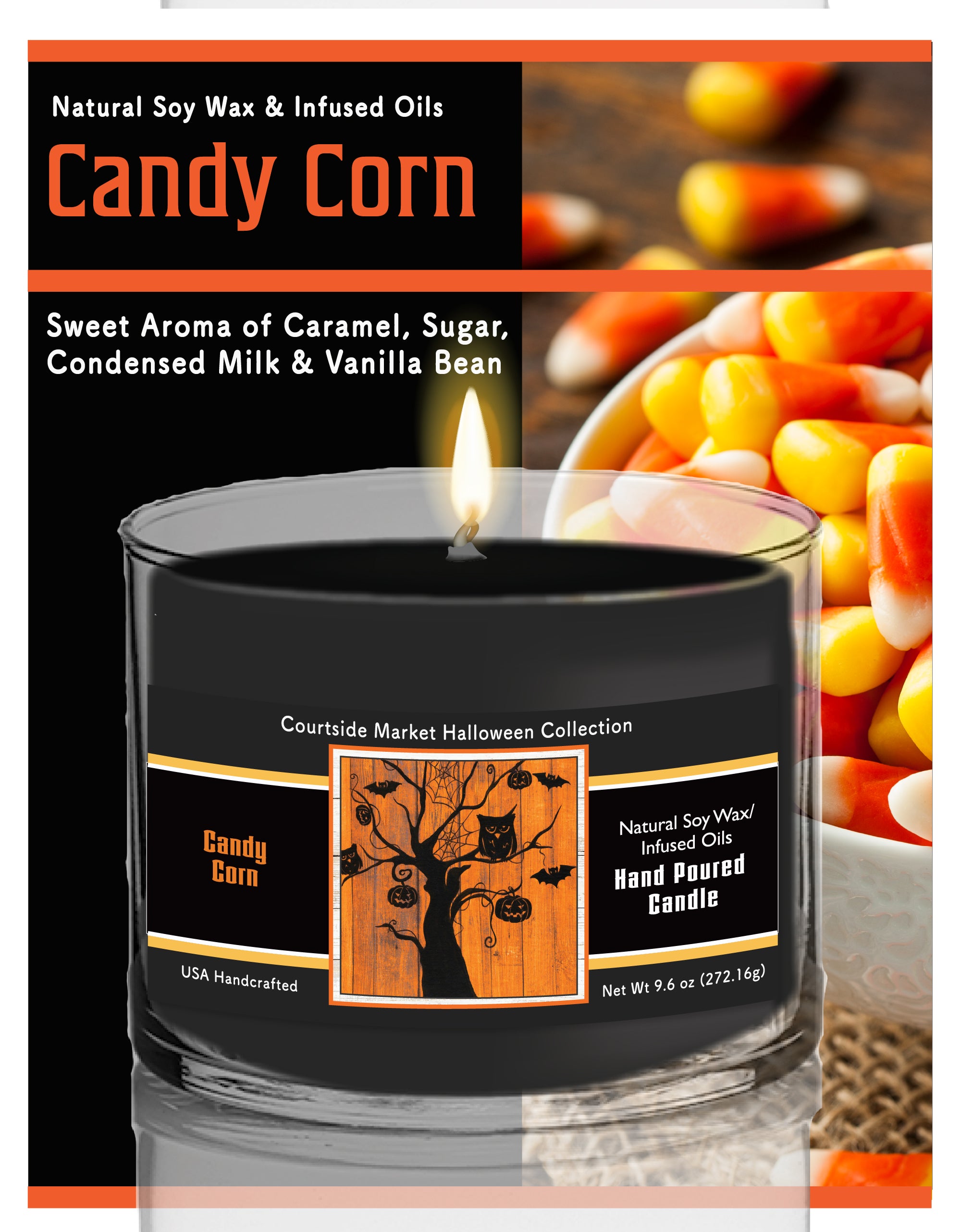 Night Owls - Candy Corn 9.6 oz Soy Wax Candle in Glass Jar