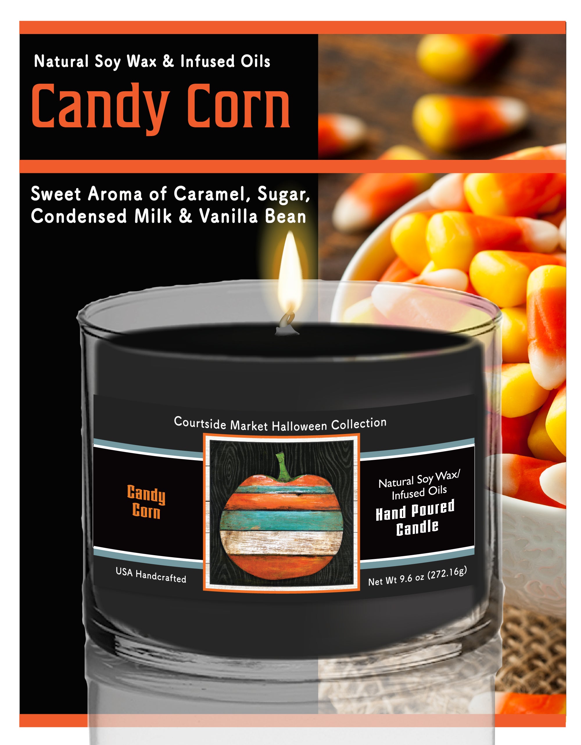 Striped Pumpkin - Candy Corn 9.6 oz Soy Wax Candle in Glass Jar