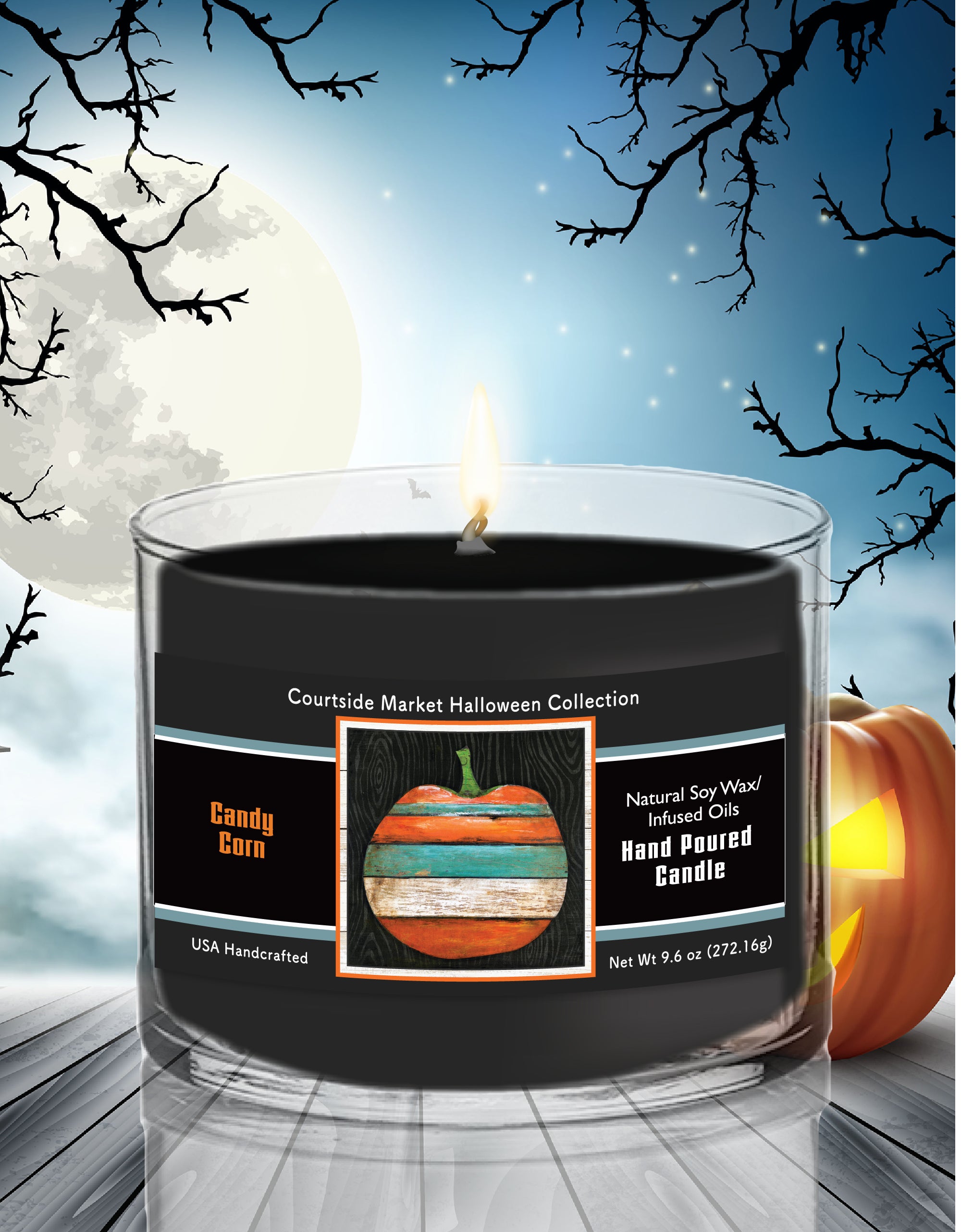 Striped Pumpkin - Candy Corn 9.6 oz Soy Wax Candle in Glass Jar