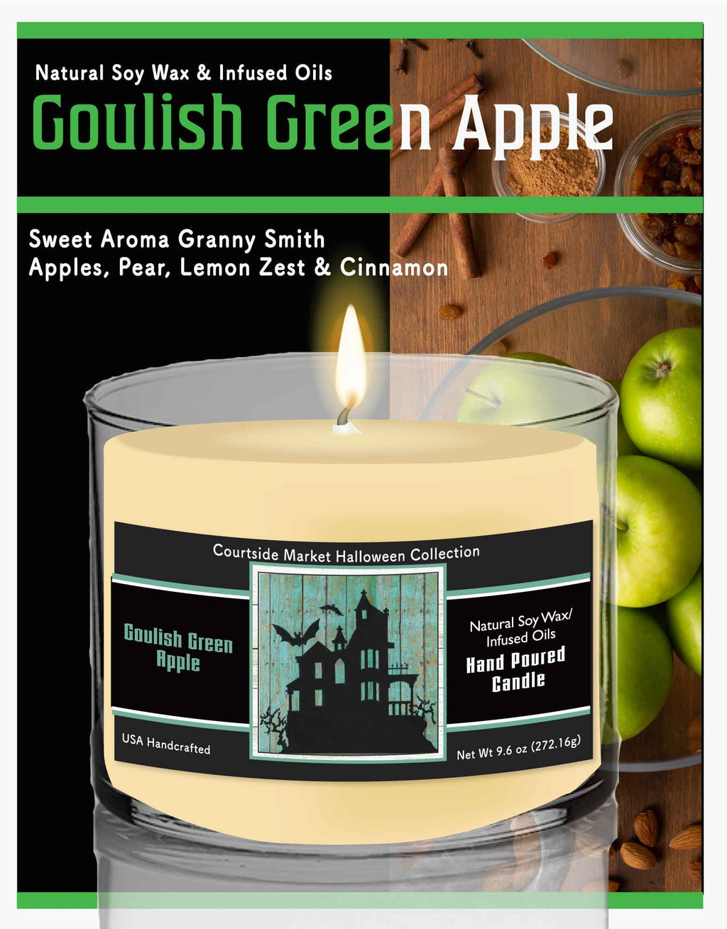 Haunted House - Ghoulish Green Apple 9.6 oz Soy Wax Candle in Glass Jar
