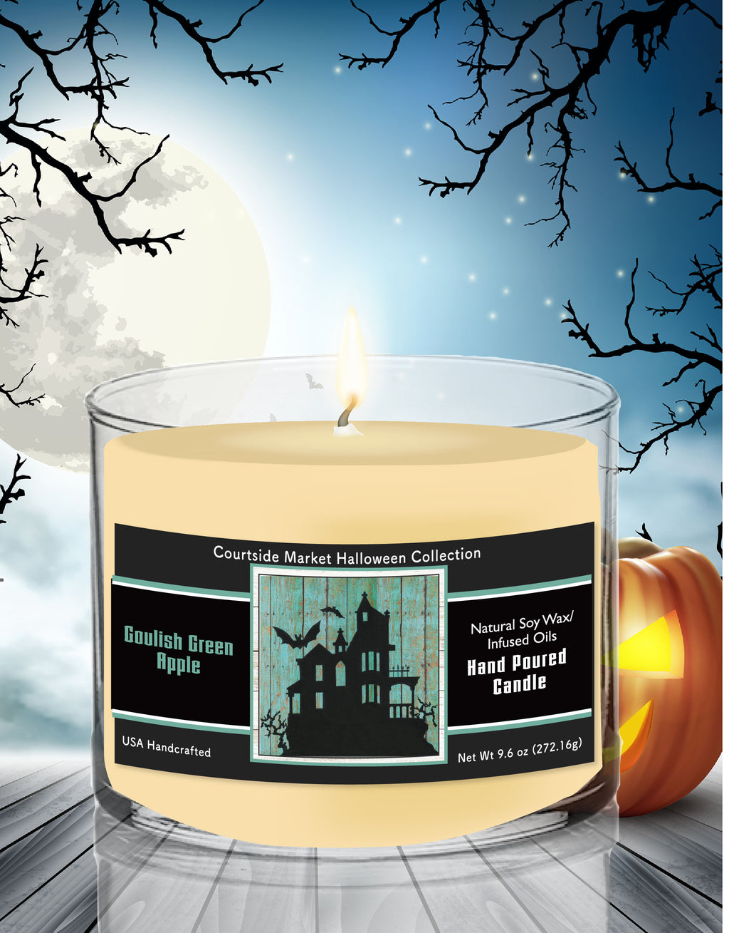 Haunted House - Ghoulish Green Apple 9.6 oz Soy Wax Candle in Glass Jar