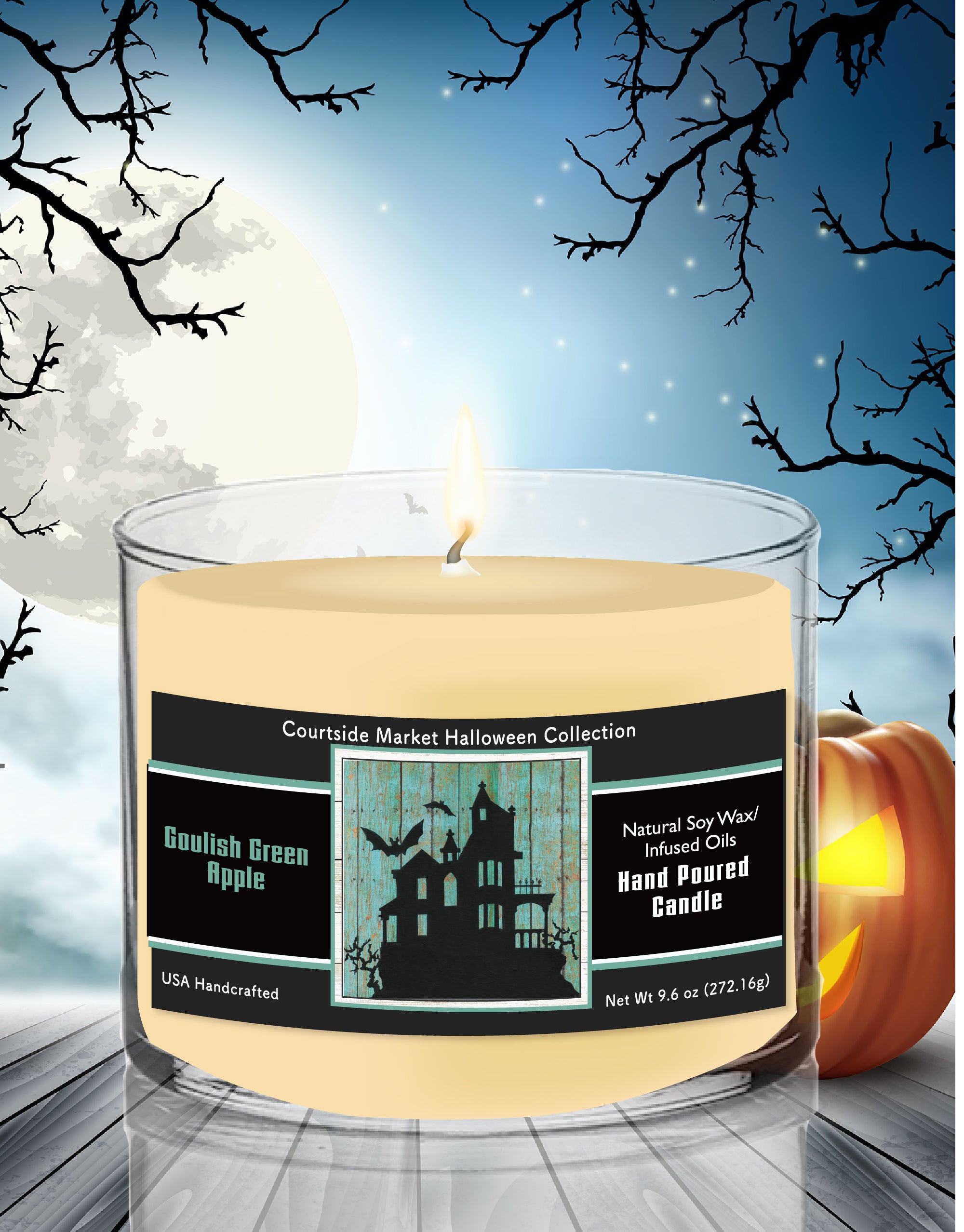 Haunted House - Ghoulish Green Apple 9.6 oz Soy Wax Candle in Glass Jar