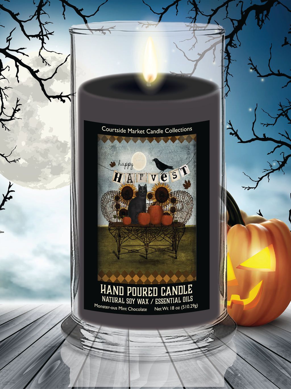 Happy Harvest - Monster Mint Chocolate 18 oz Status Candle Glass