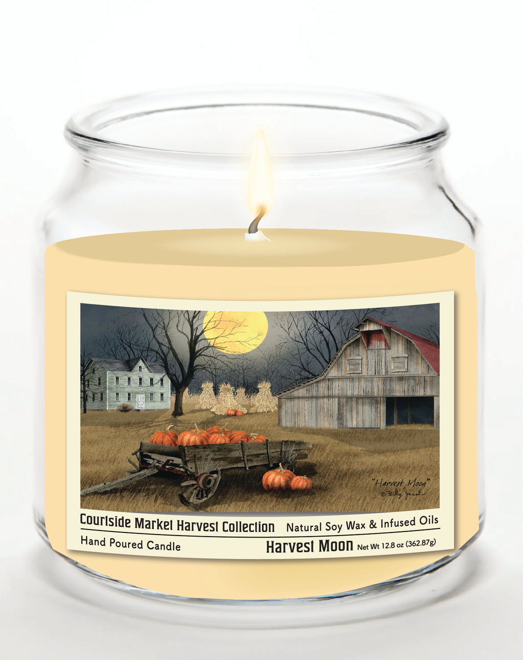 Harvest Moon - Pumpkin Spice 14 oz Candle Glass Jar with Brushed Silver Metal Lid