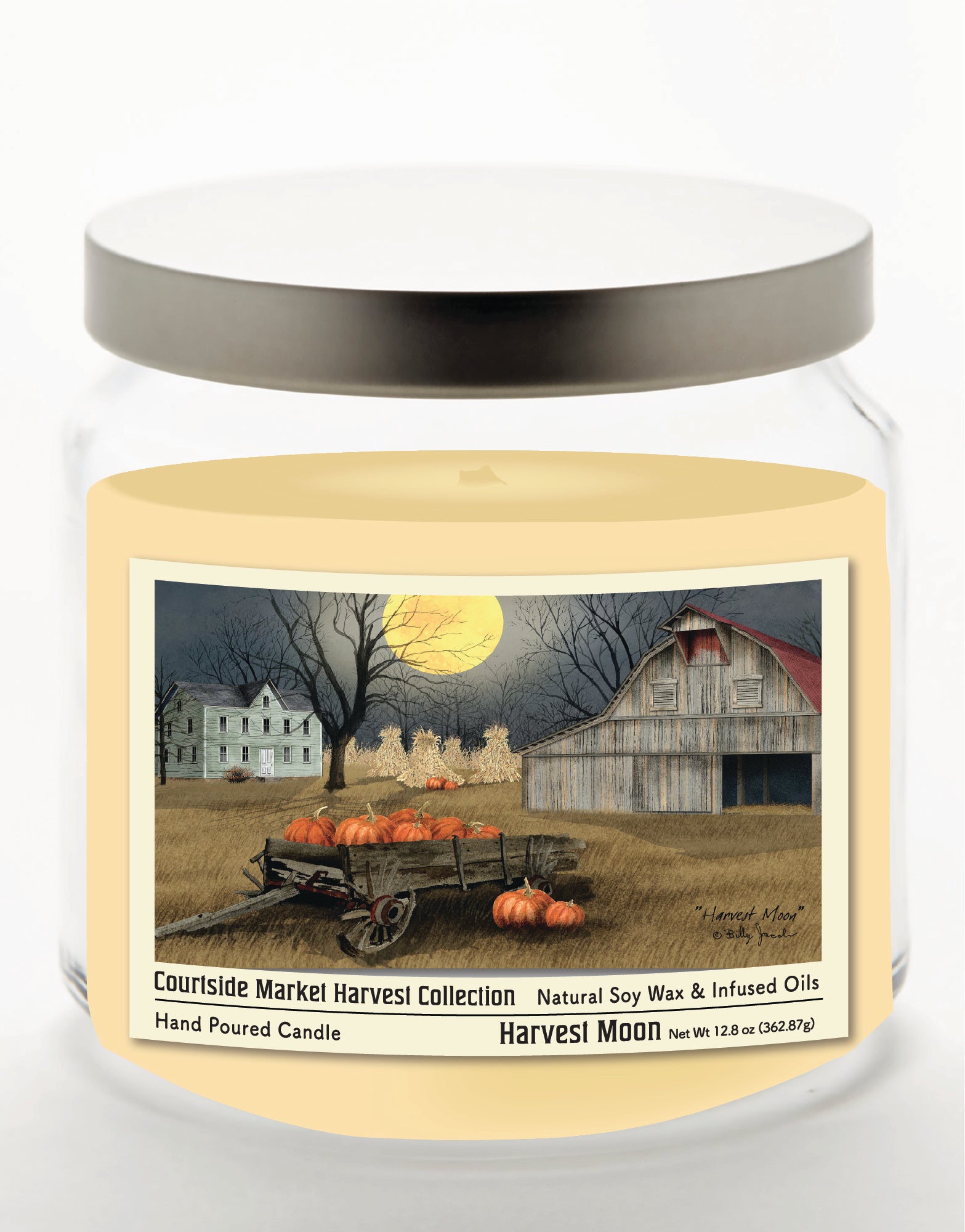 Harvest Moon - Pumpkin Spice 14 oz Candle Glass Jar with Brushed Silver Metal Lid