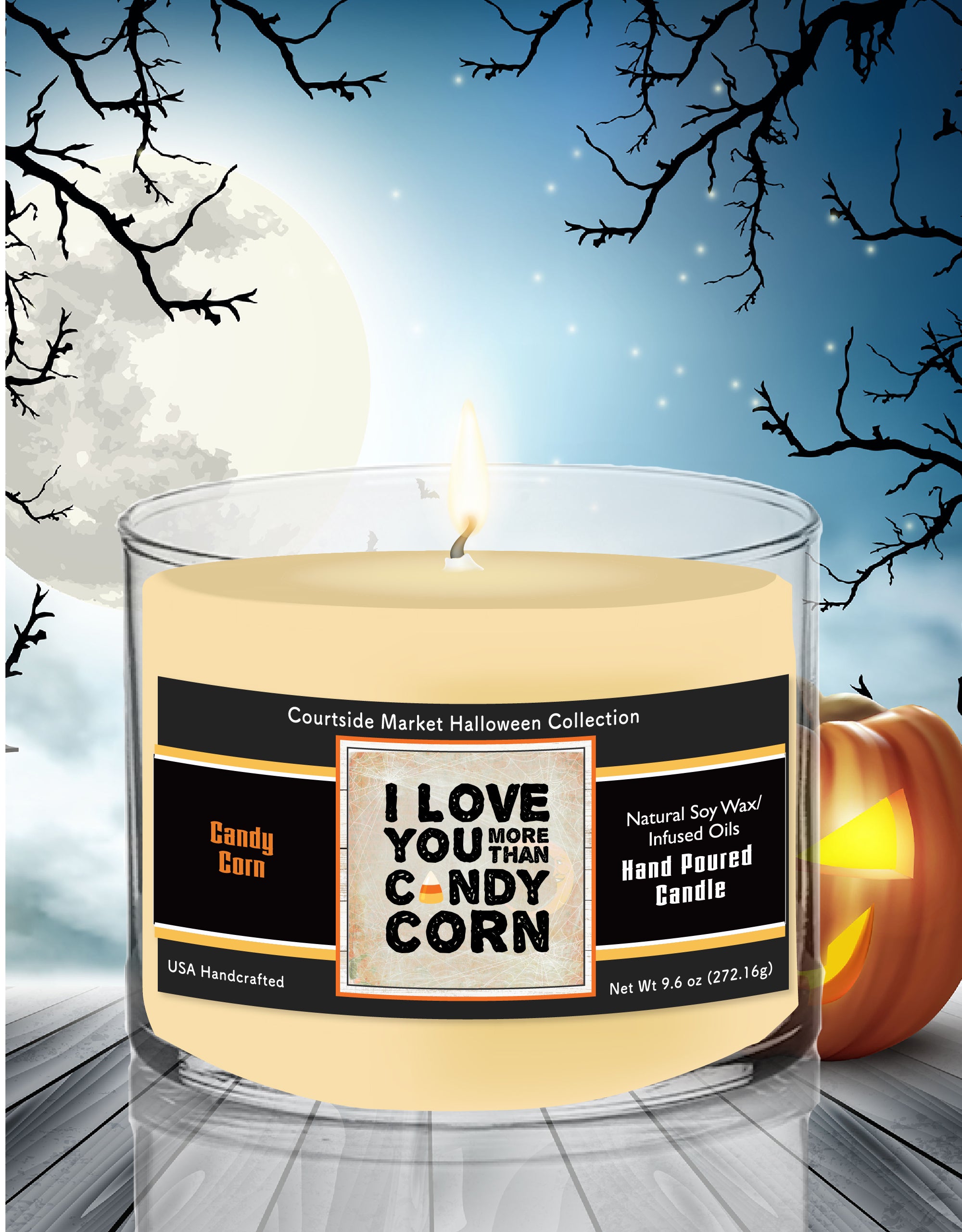 I Love You More Than Candy Corn - Candy Corn 9.6 oz Soy Wax Candle in Glass Jar