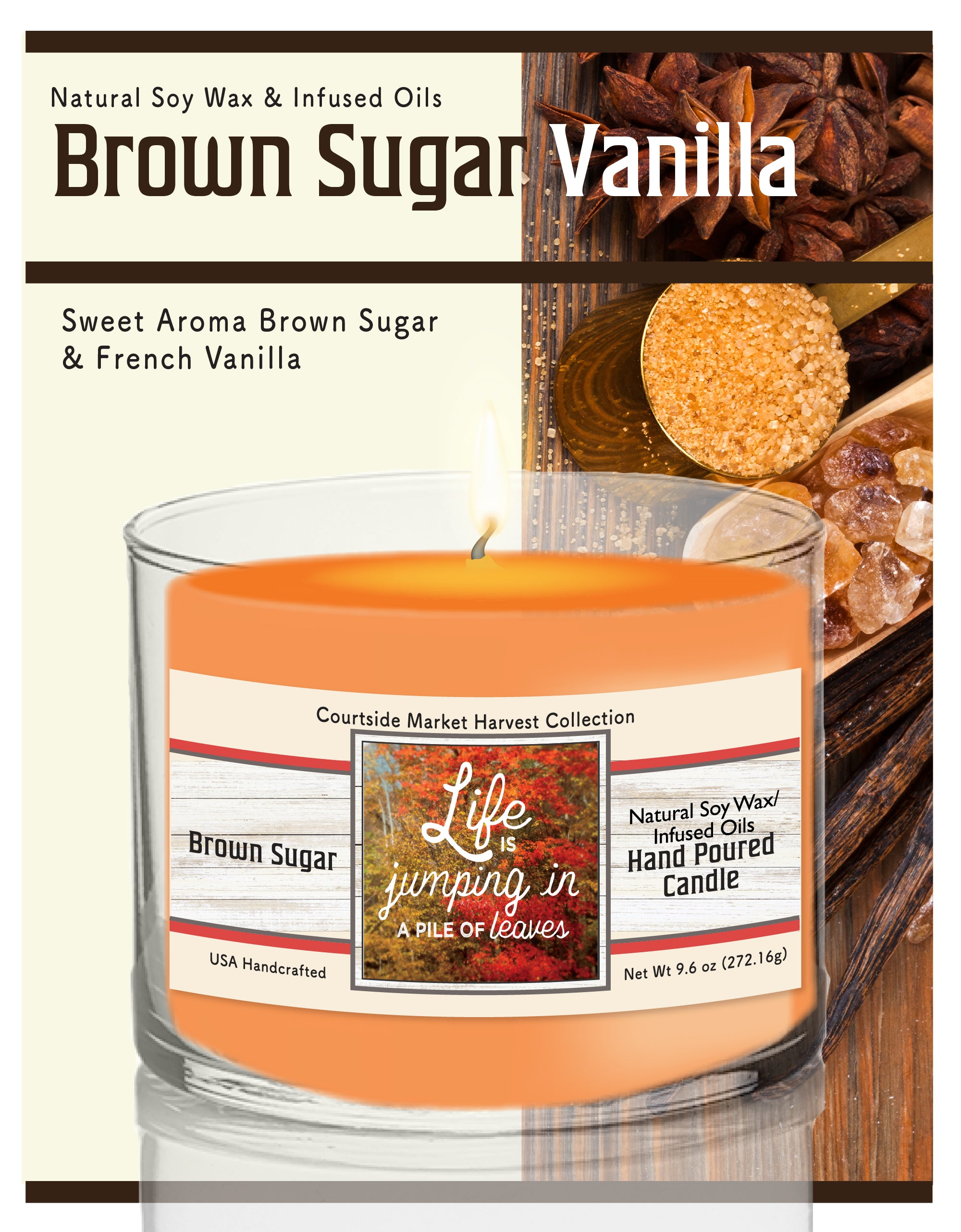 Life is for Jumping - Brown Sugar Vanilla 9.6 oz Soy Wax Candle in Glass Jar